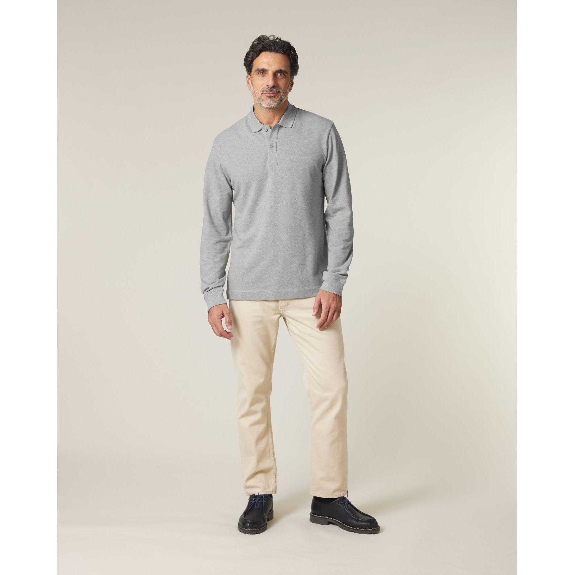 Tricou polo cu mânecă lungă Unisex Prepster 2.0 Heather Grey 2XS