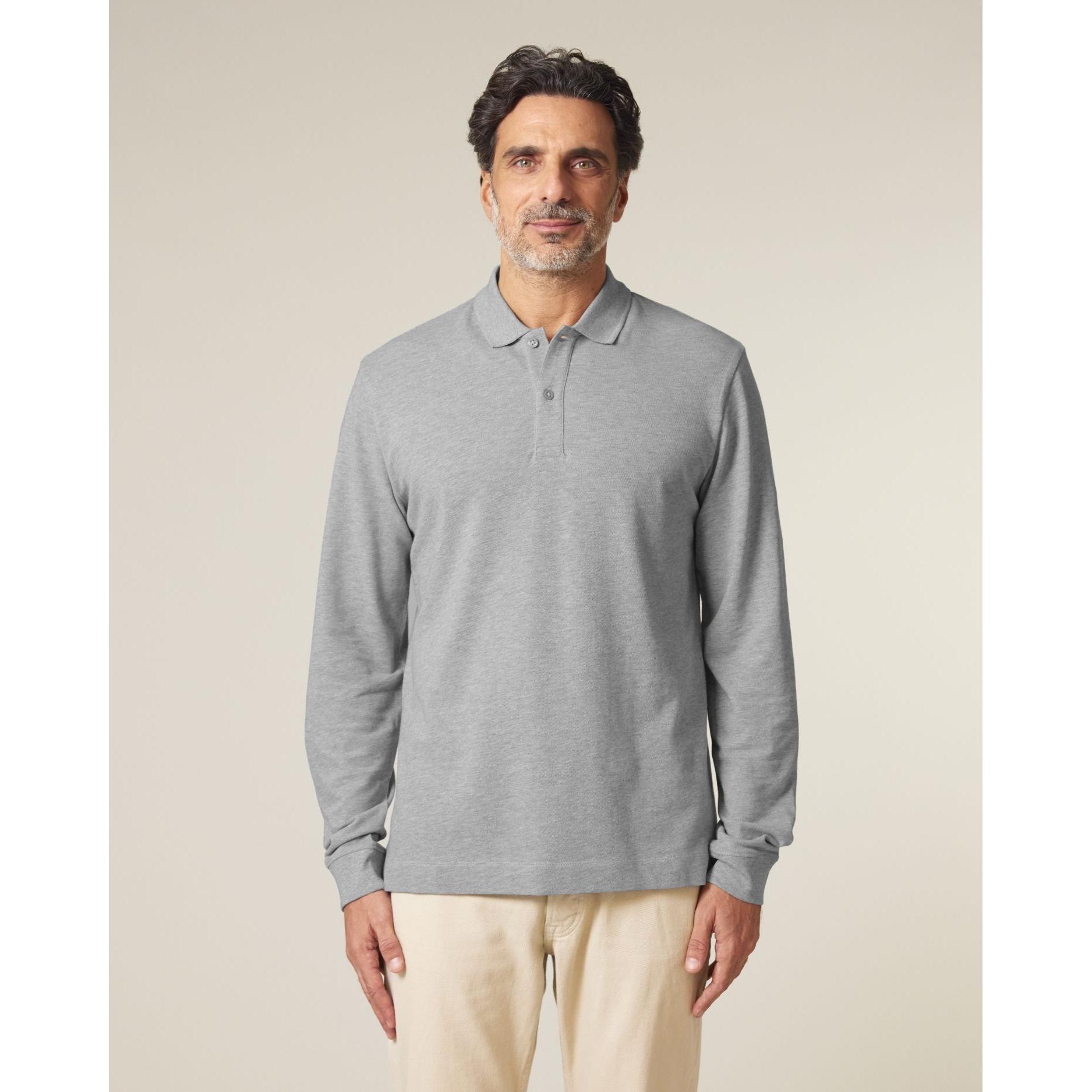 Tricou polo cu mânecă lungă Unisex Prepster 2.0 Heather Grey 2XS