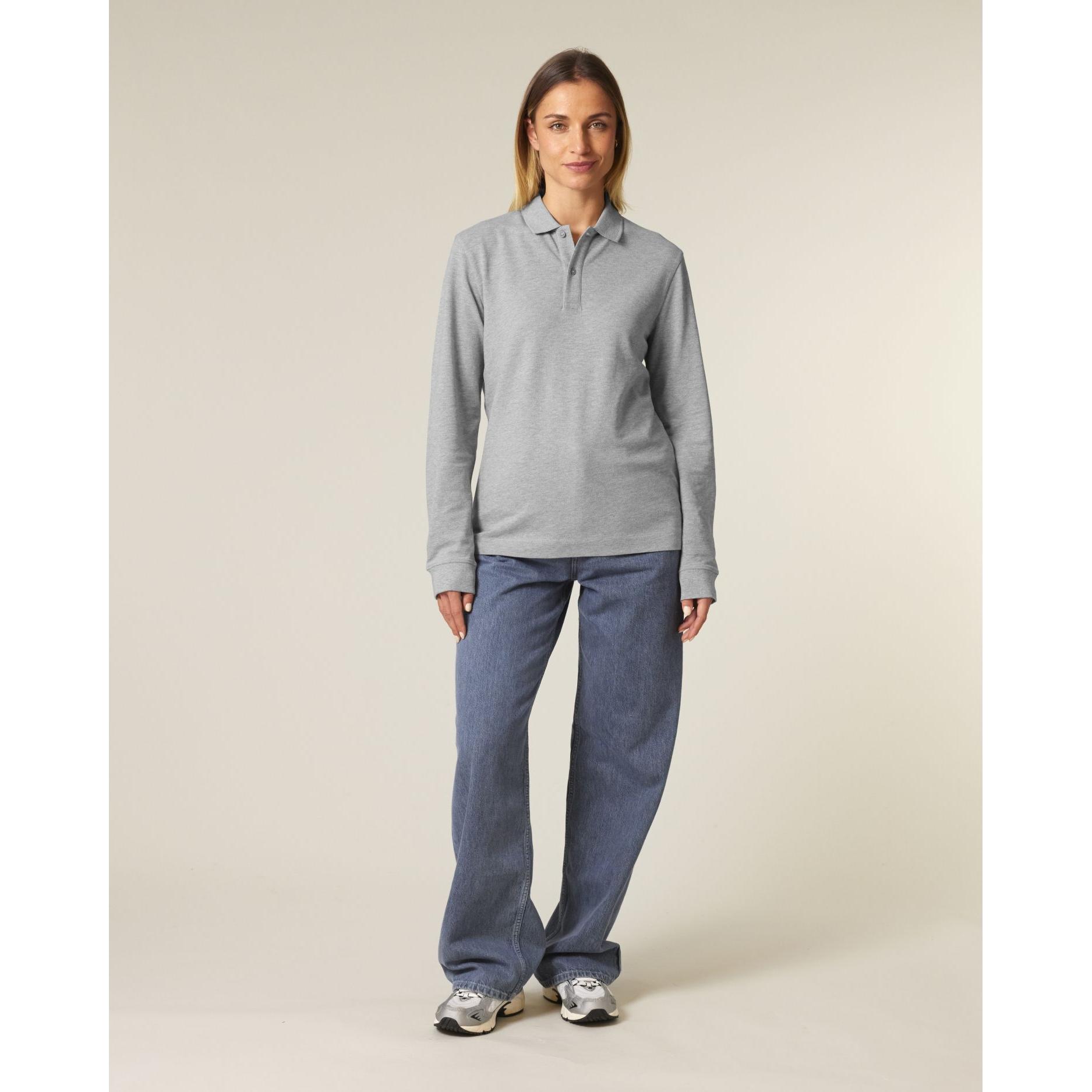 Tricou polo cu mânecă lungă Unisex Prepster 2.0 Heather Grey 2XS