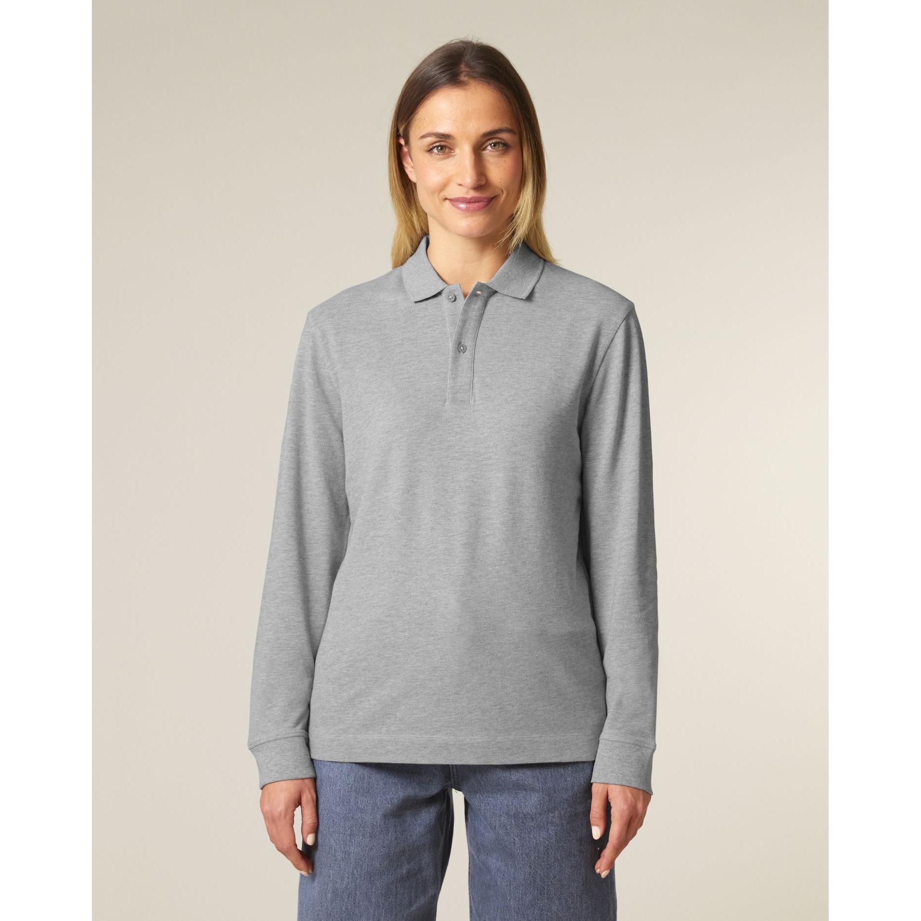 Tricou polo cu mânecă lungă Unisex Prepster 2.0 Heather Grey 2XS