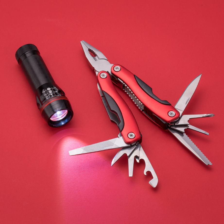 Set lanternă și multitool mare COLORADO II Rosu