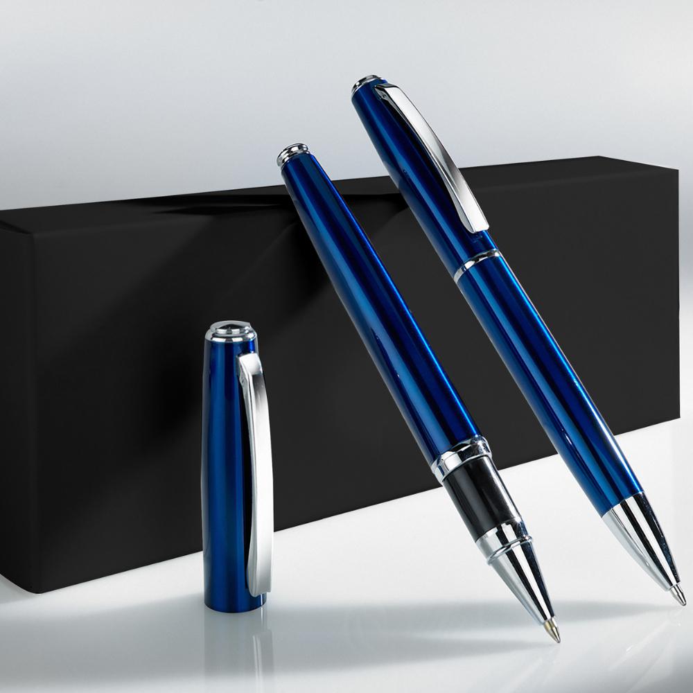 Set de scris metalic cu stilou și pix PRIMO Albastru Albastru
