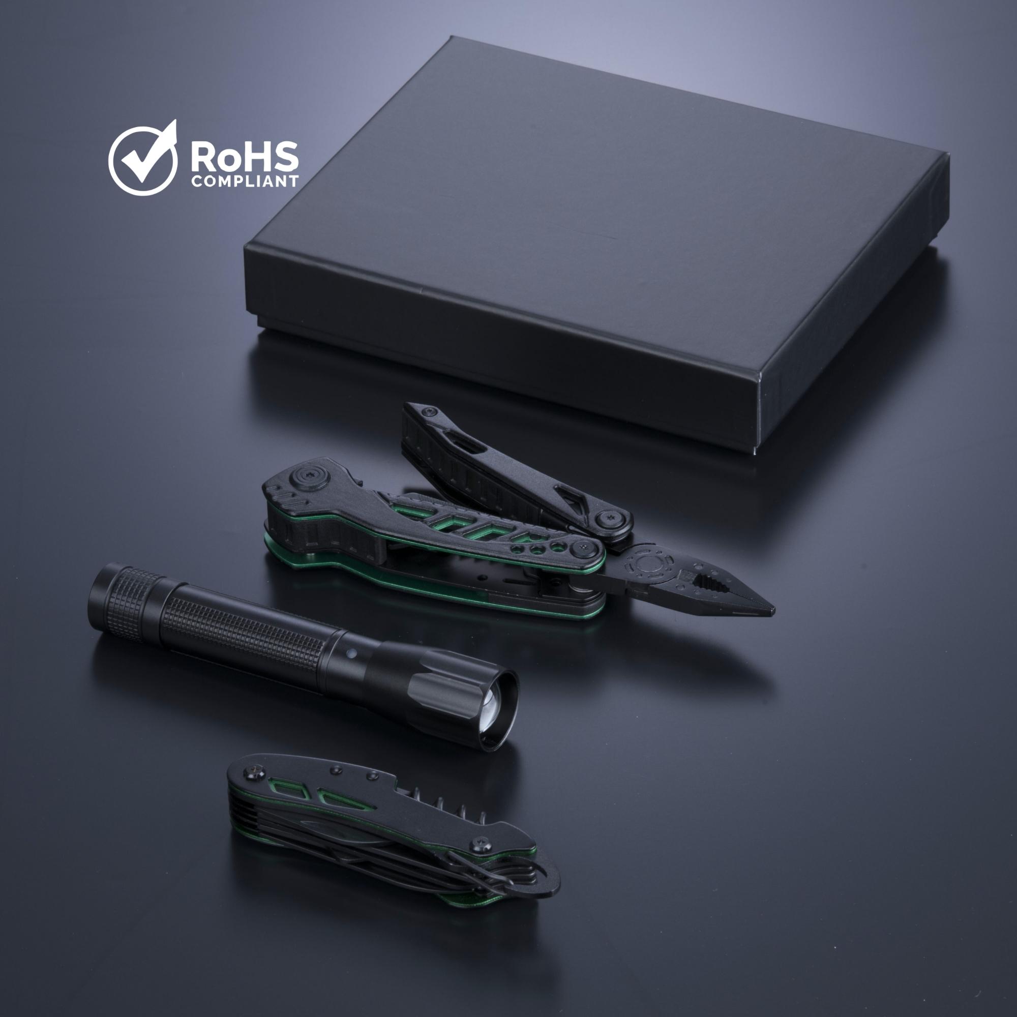 Set instrument multifuncțional, cuțit de buzunar și lanternă medie Optima Set II Verde