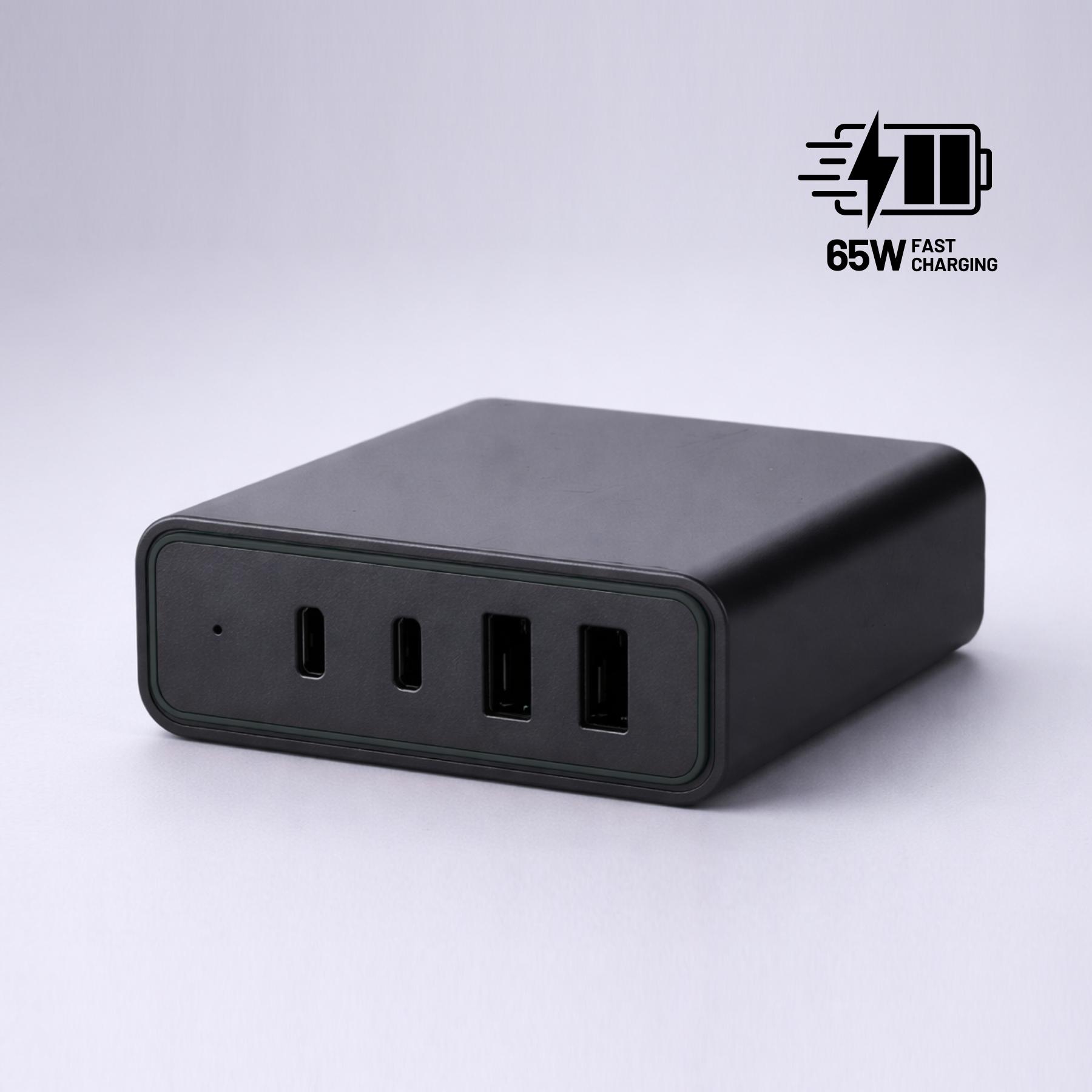 Încărcător de birou Opti Power GaN 65W (turn de încărcare cu 4 porturi) Negru