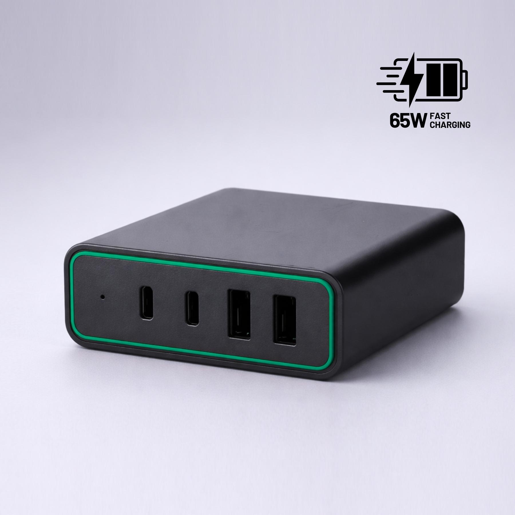 Încărcător de birou Opti Power GaN 65W (turn de încărcare cu 4 porturi) Verde