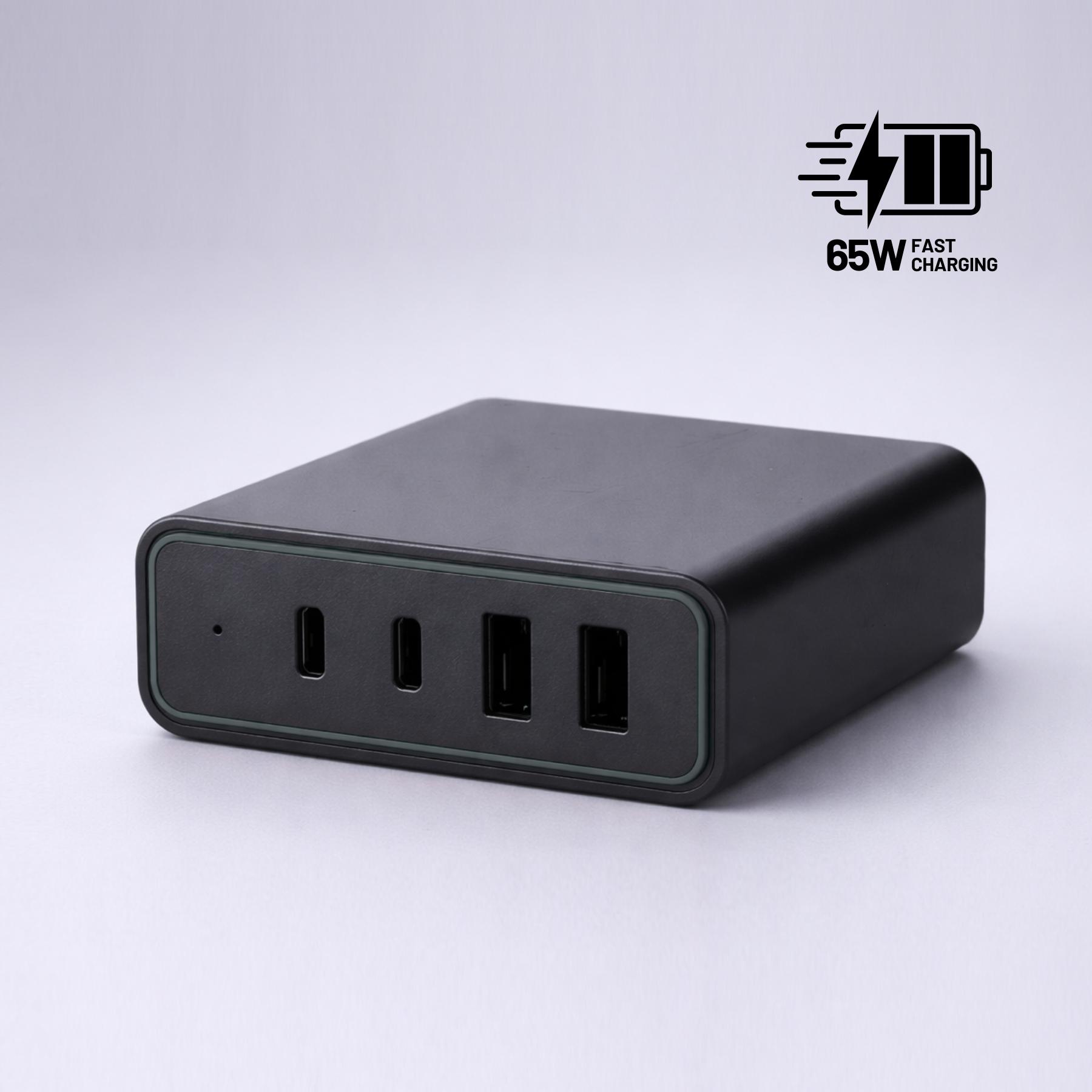 Încărcător de birou Opti Power GaN 65W (turn de încărcare cu 4 porturi) Gri