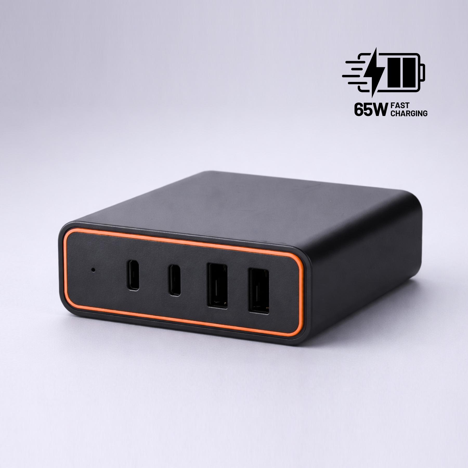 Încărcător de birou Opti Power GaN 65W (turn de încărcare cu 4 porturi) Portocaliu