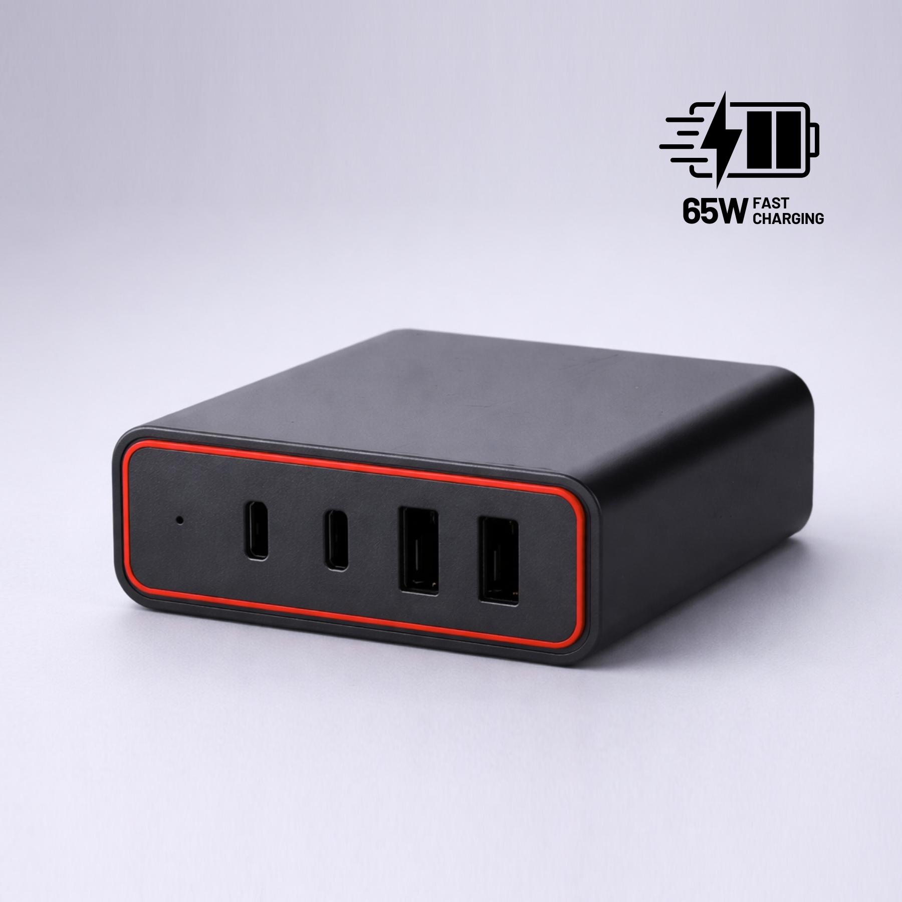 Încărcător de birou Opti Power GaN 65W (turn de încărcare cu 4 porturi) Rosu