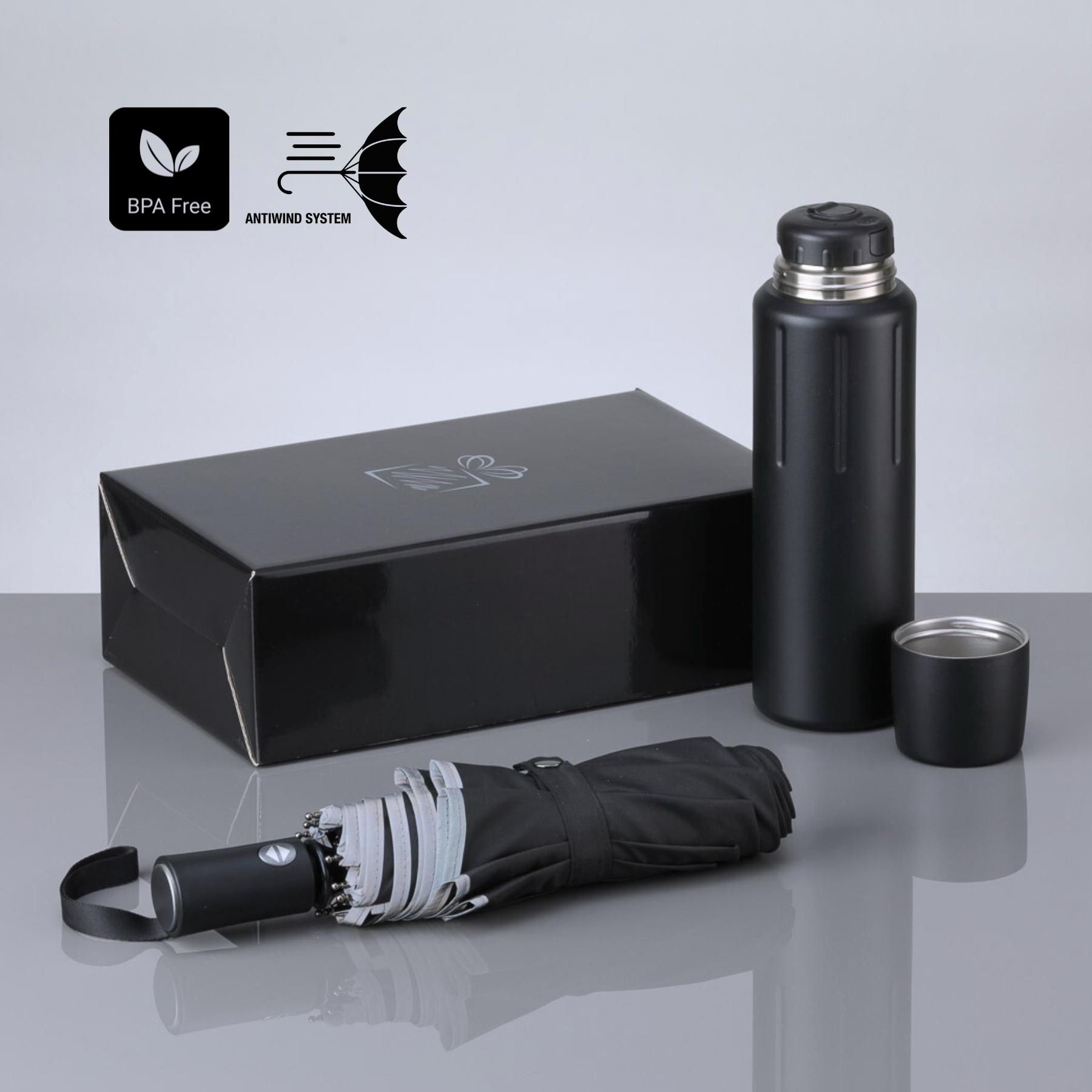 Set Scandic III: termos cu vid 750 ml și umbrelă automată Negru Negru