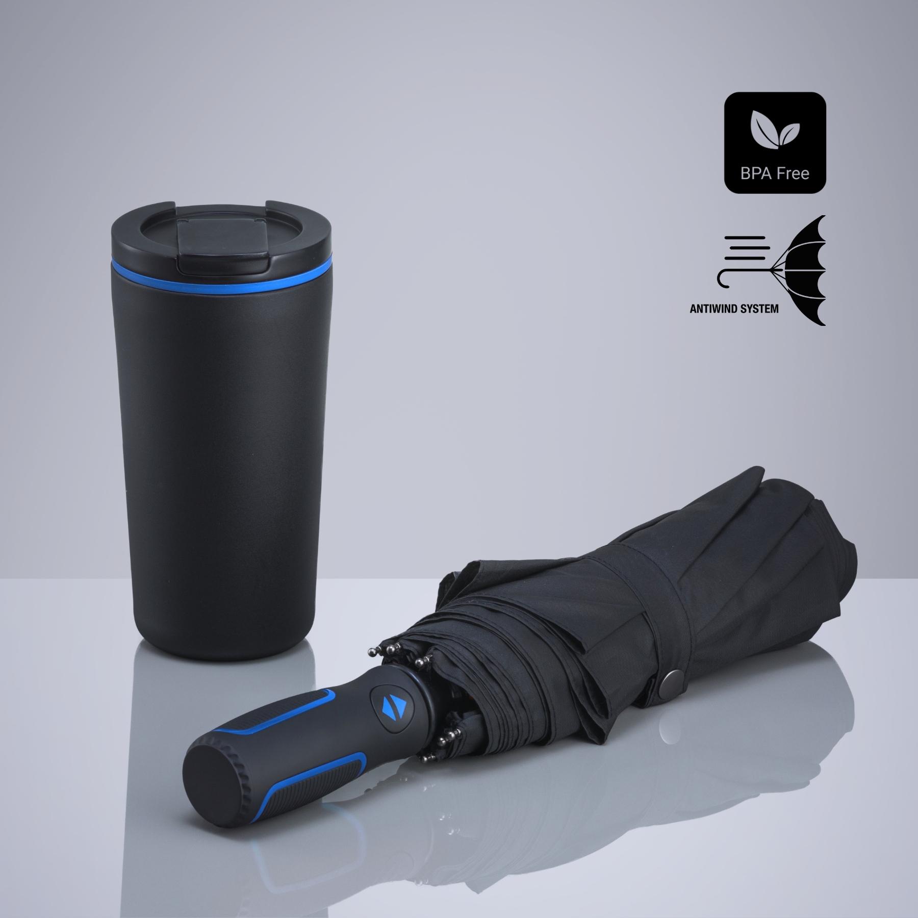 Set Travel: cană termică 370 ml și umbrelă automată Albastru