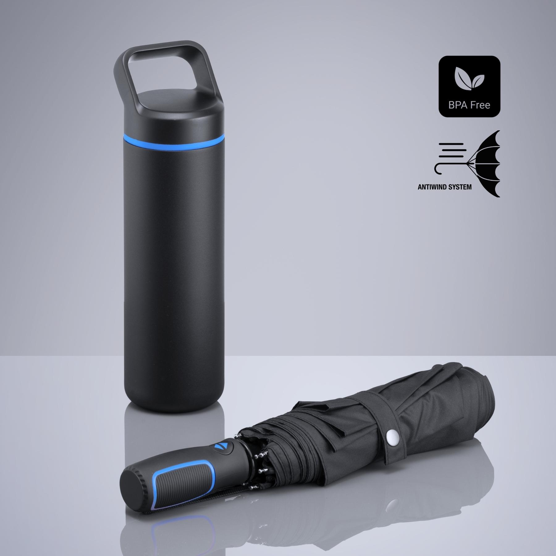 Set Outdoor: sticlă din oțel pentru apă 650 ml și umbrelă automată
