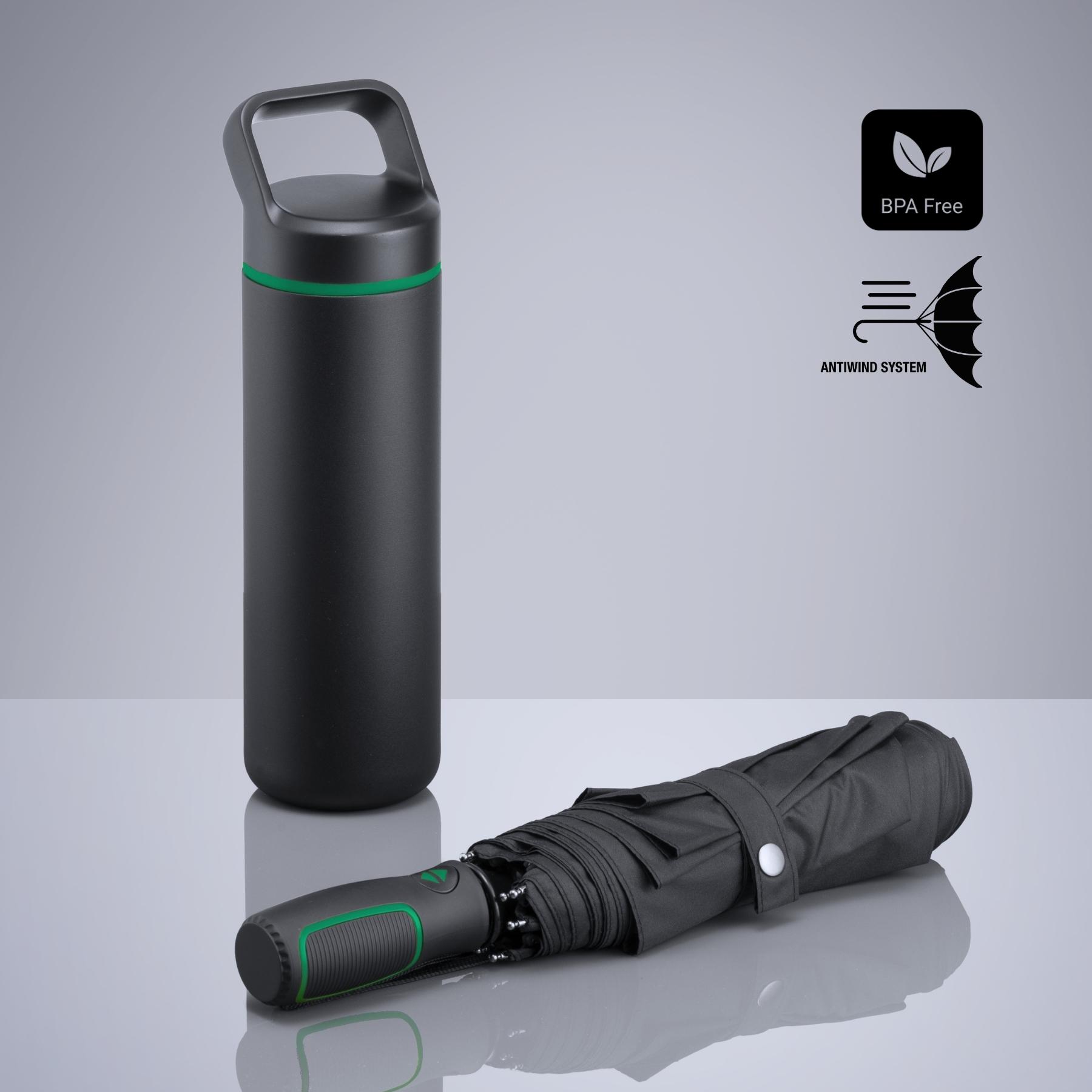 Set Outdoor: sticlă din oțel pentru apă 650 ml și umbrelă automată