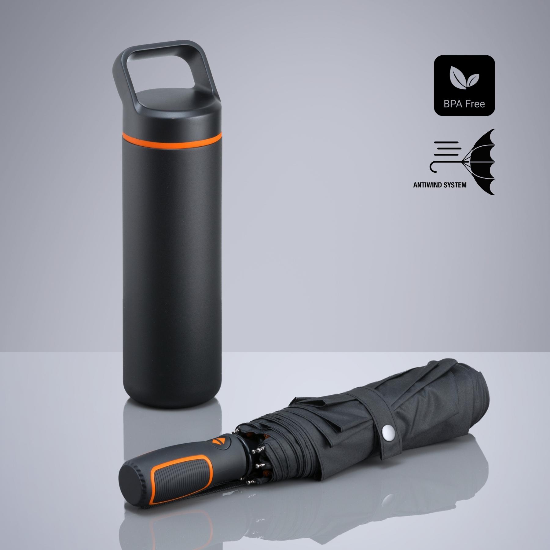 Set Outdoor: sticlă din oțel pentru apă 650 ml și umbrelă automată