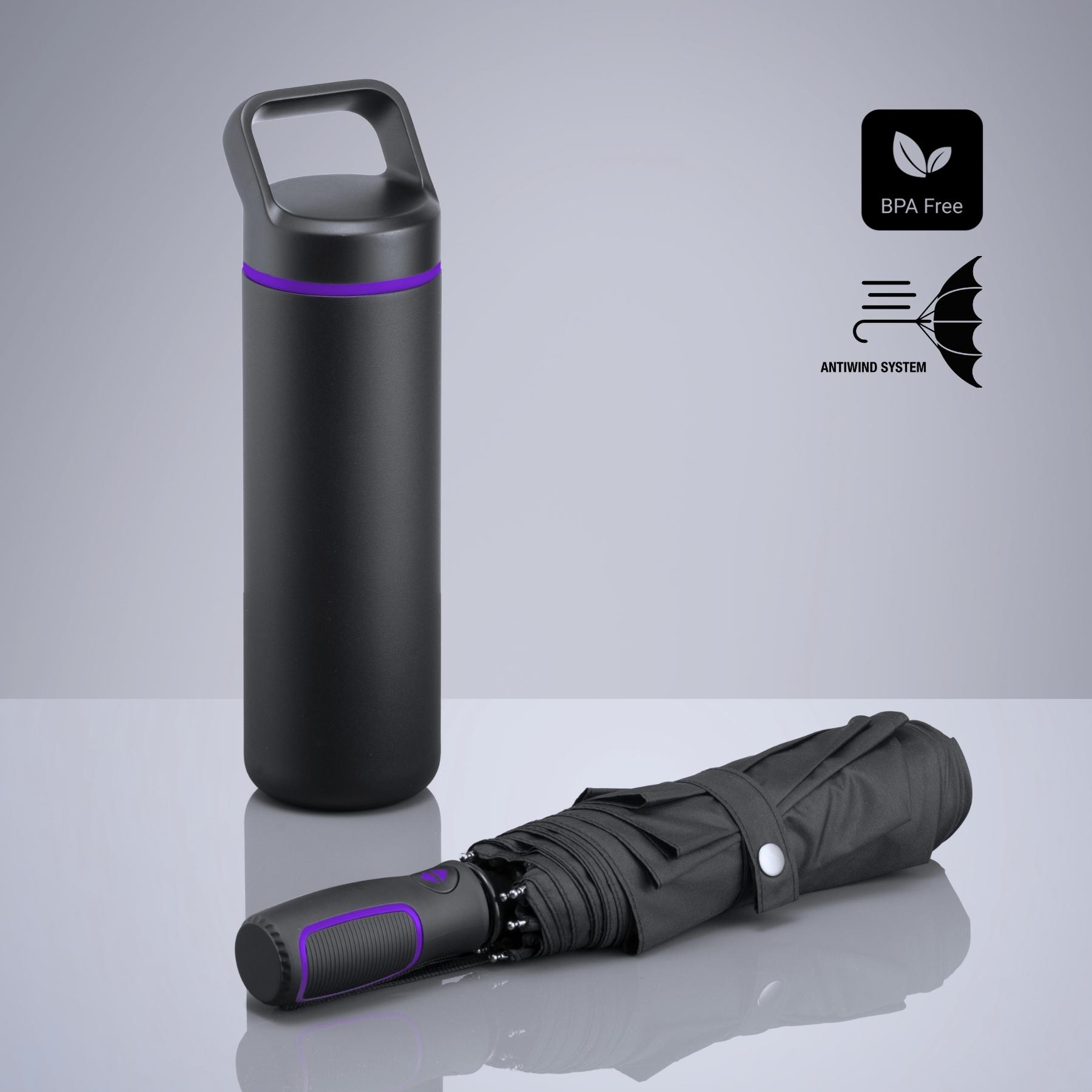 Set Outdoor: sticlă din oțel pentru apă 650 ml și umbrelă automată