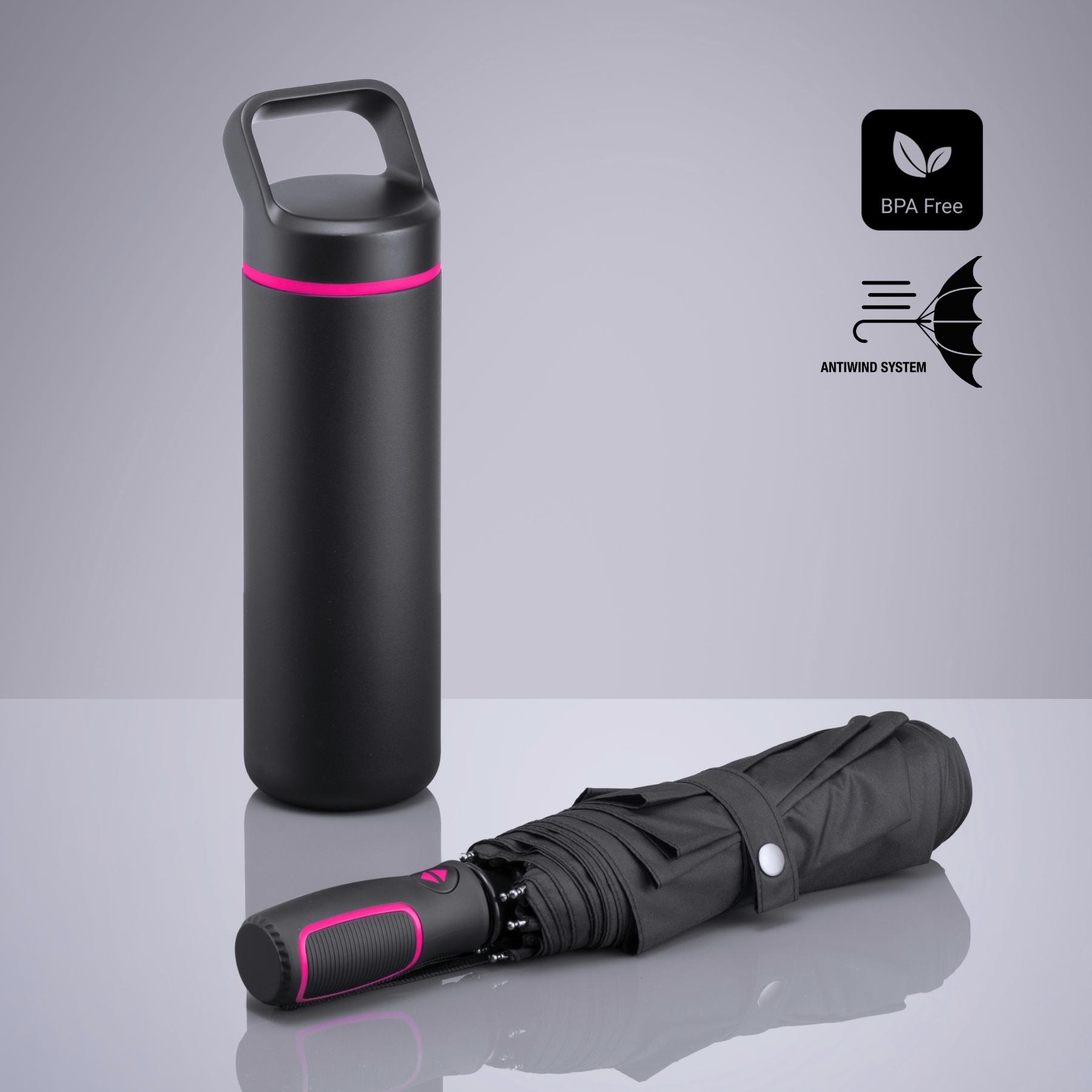 Set Outdoor: sticlă din oțel pentru apă 650 ml și umbrelă automată