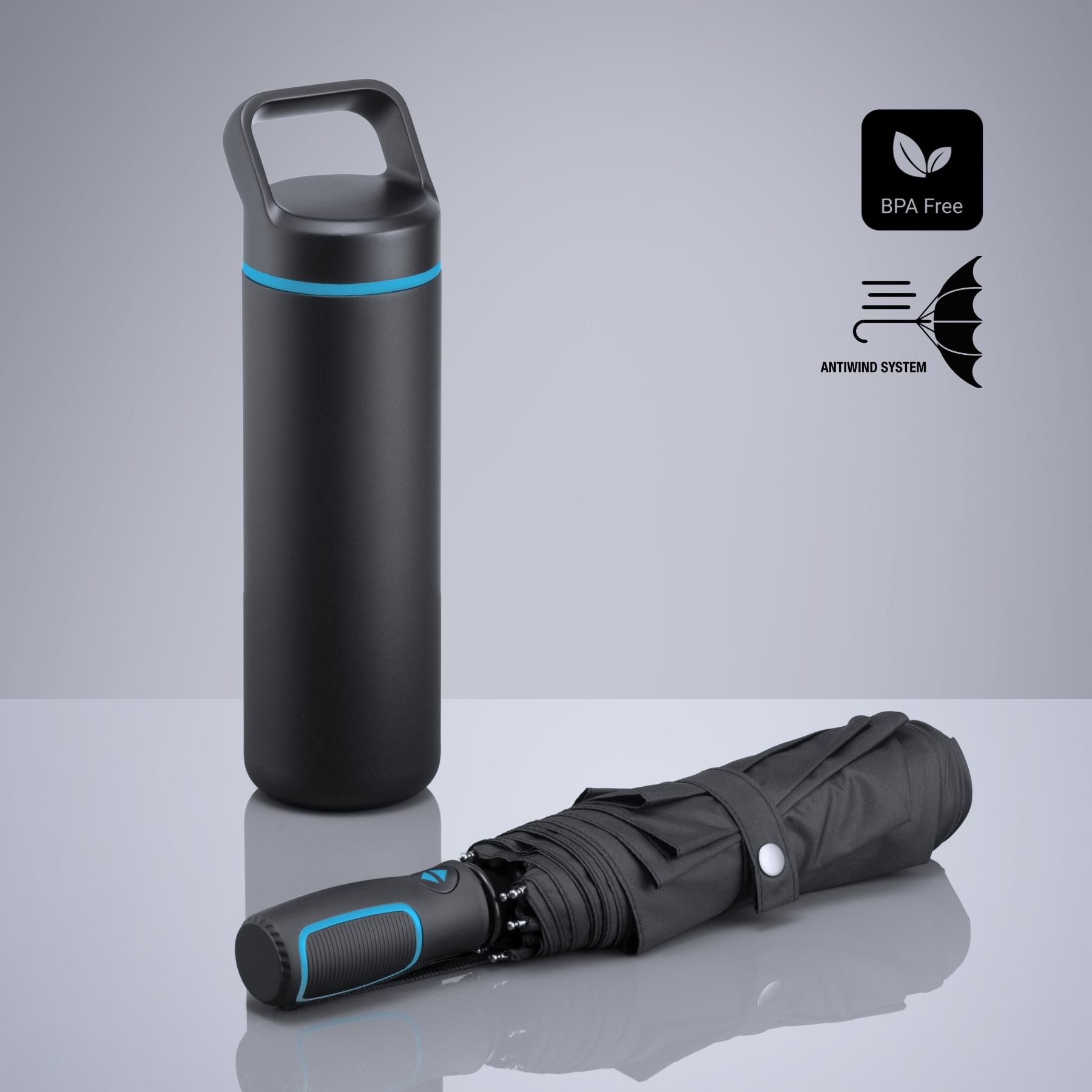 Set Outdoor: sticlă din oțel pentru apă 650 ml și umbrelă automată