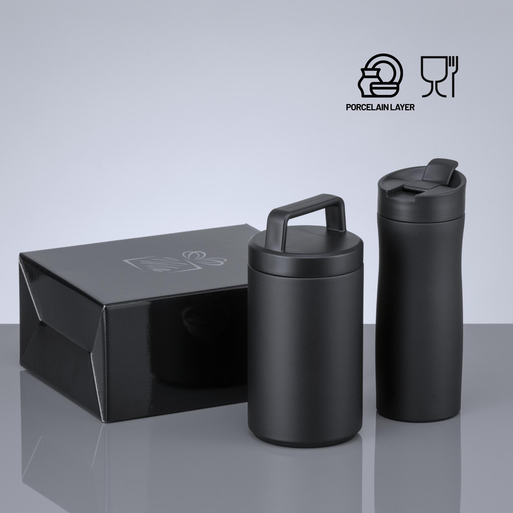 Set Porcelain: cană termică 630 ml și recipient pentru alimente 800 ml cu strat de porțelan