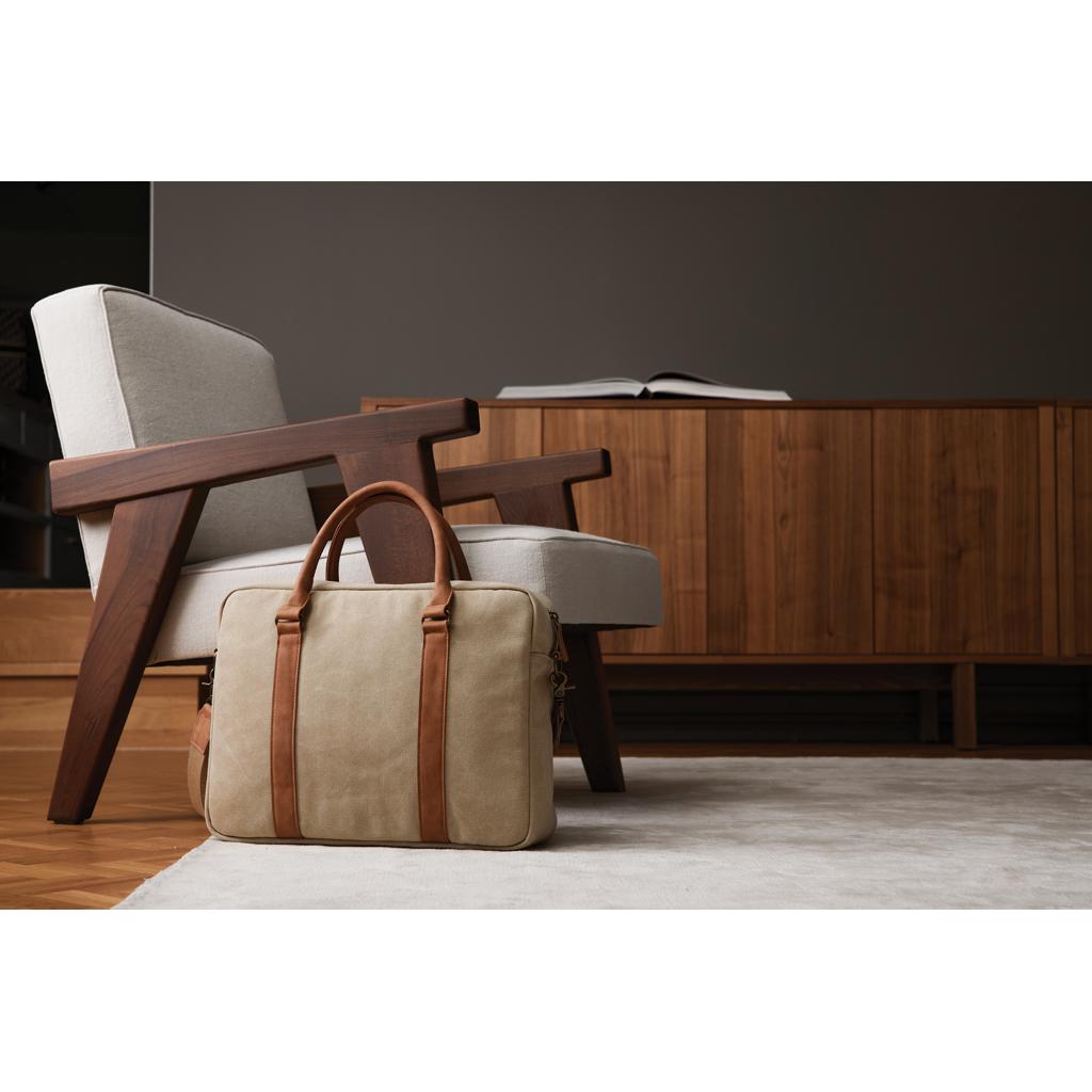 Geantă pentru computer din pânză reciclată RCS VINGA Bosler  greige