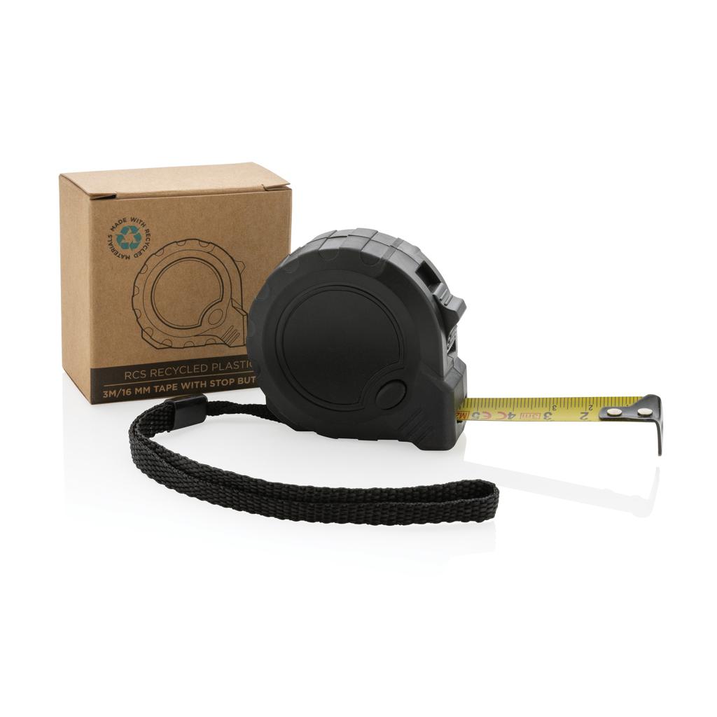 Bandă de măsurat 3M/16mm din plastic reciclat RCS cu buton de oprire black