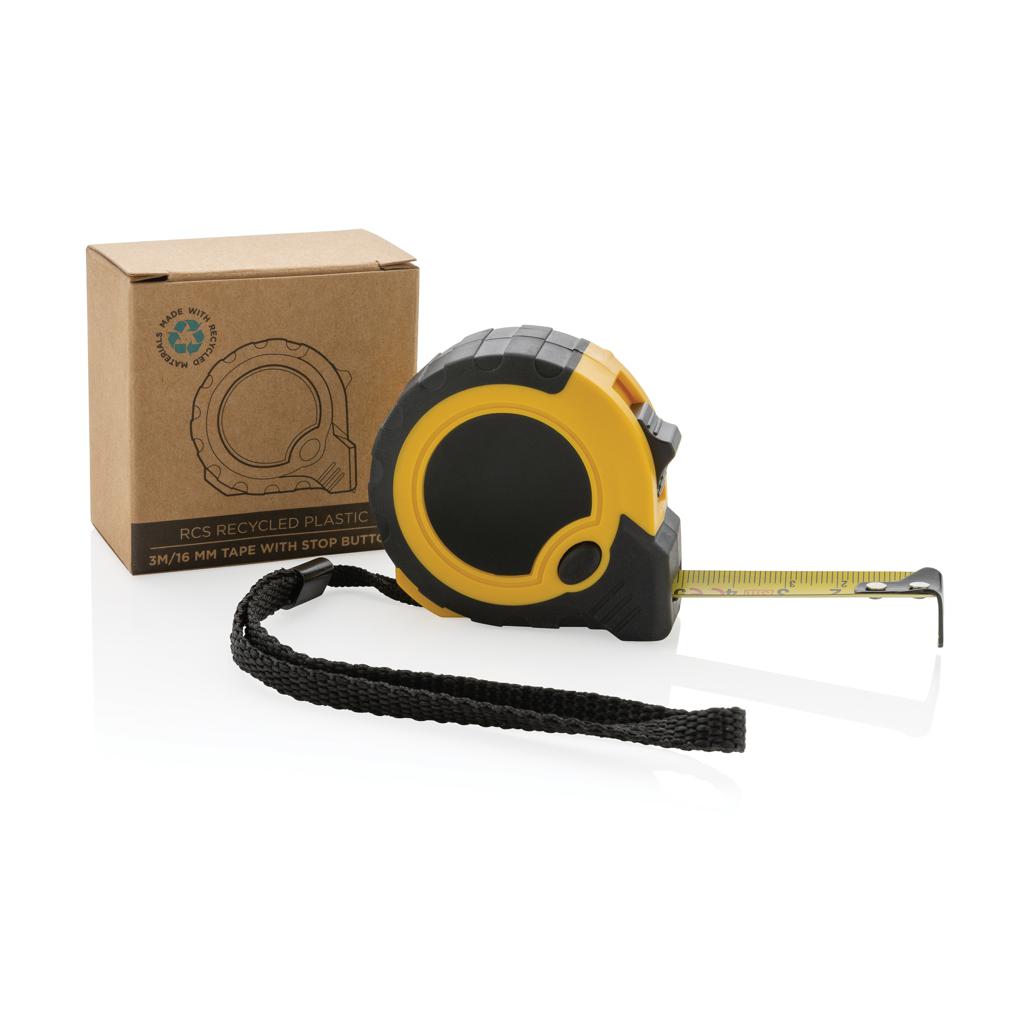 Bandă de măsurat 3M/16mm din plastic reciclat RCS cu buton de oprire yellow
