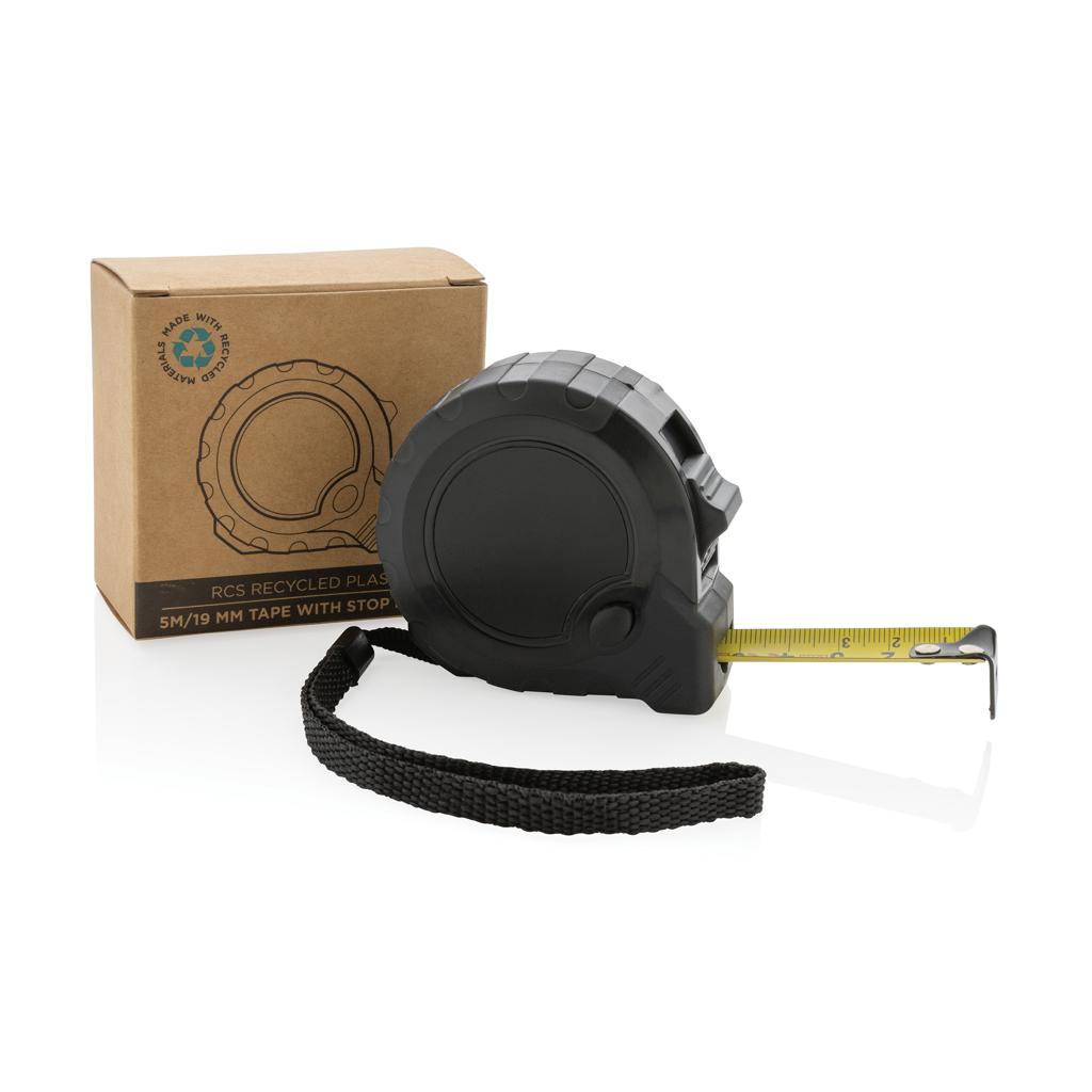 Bandă de măsurat 5M/19mm din plastic reciclat RCS cu buton de oprire black
