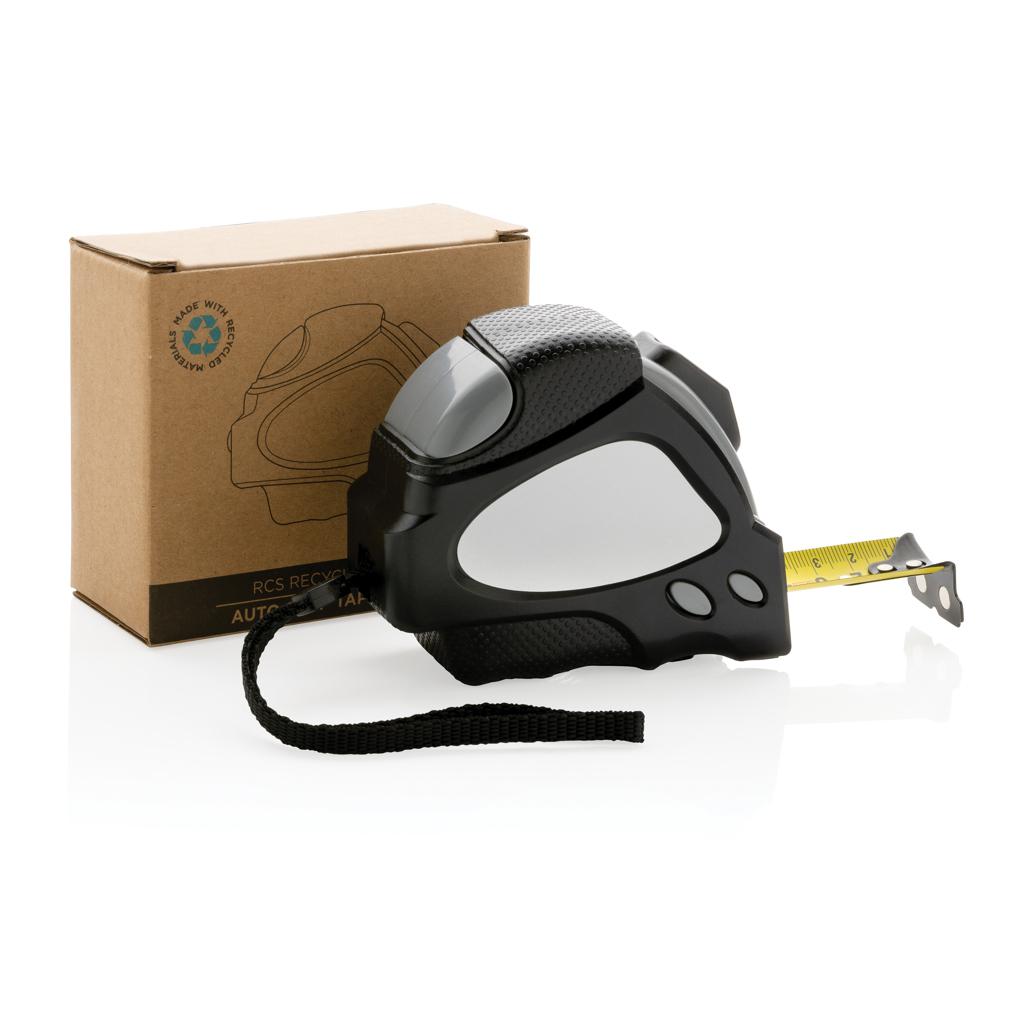 Bandă de măsurat Auto stop 8M/25mm din plastic reciclat RCS black
