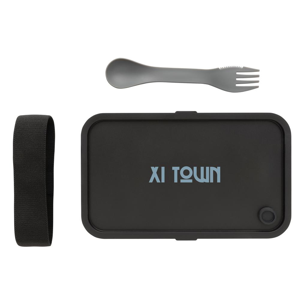 Caserolă pentru prânz din PP reciclat GRS cu spork grey