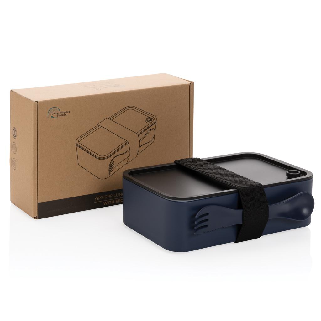 Caserolă pentru prânz din PP reciclat GRS cu spork navy