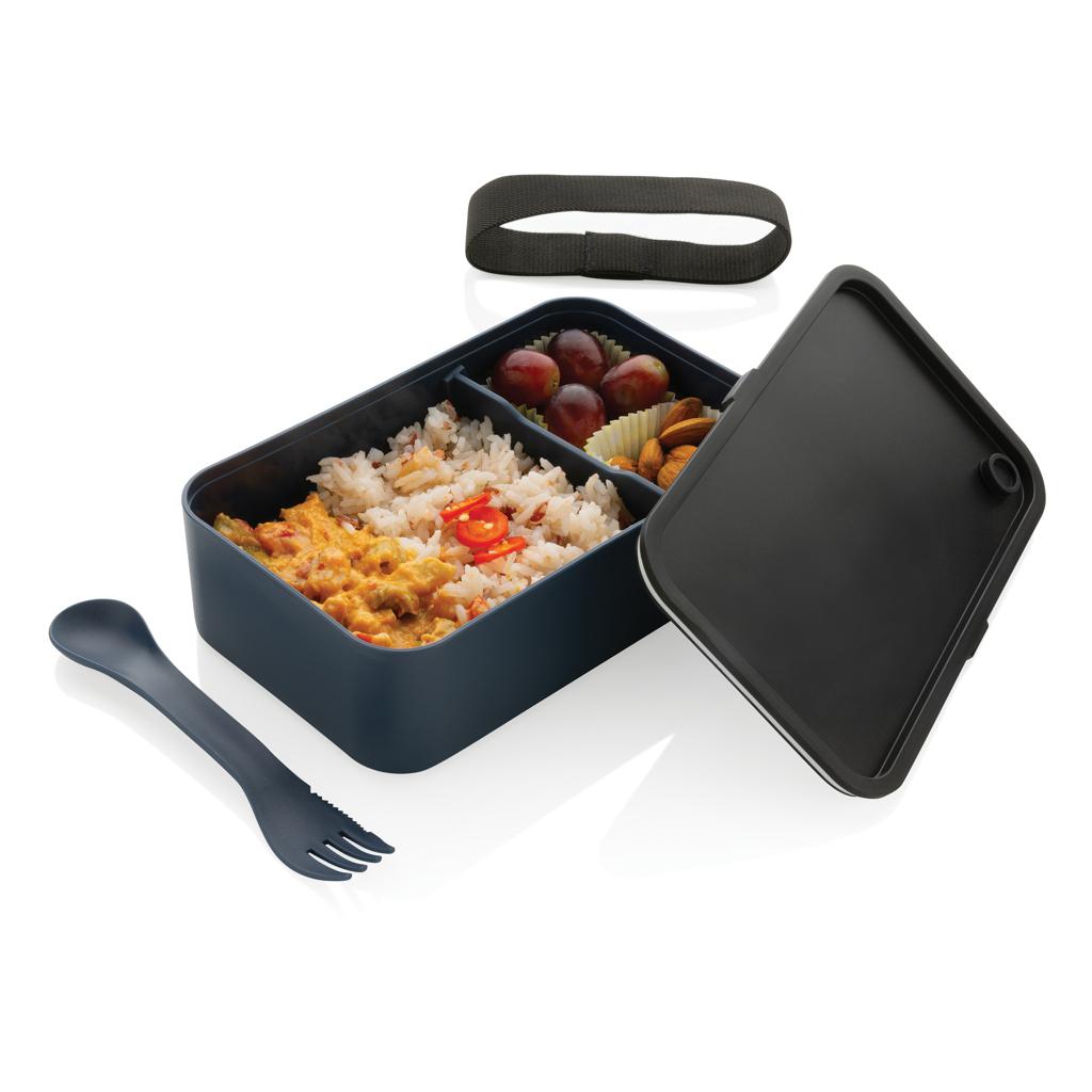 Caserolă pentru prânz din PP reciclat GRS cu spork navy