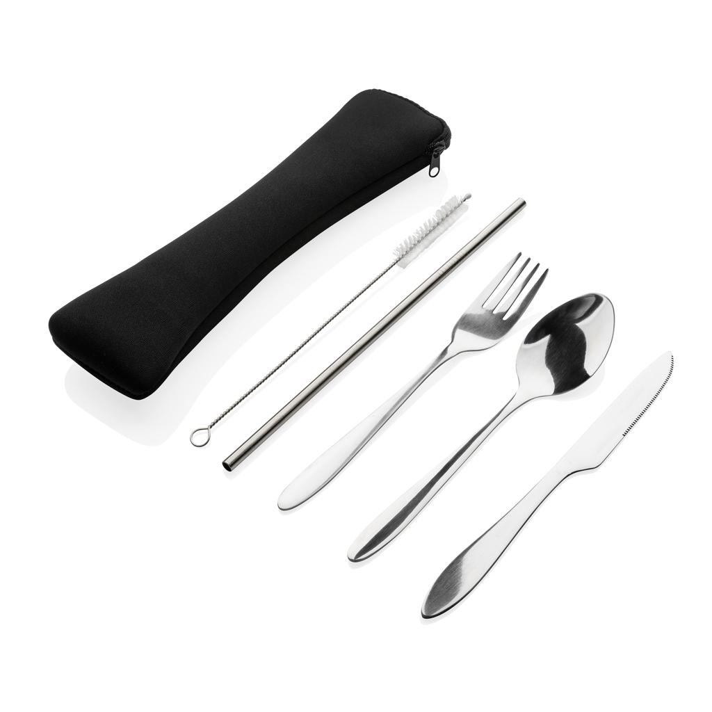 Set de 4 tacâmuri reutilizabile din oțel inoxidabil silver