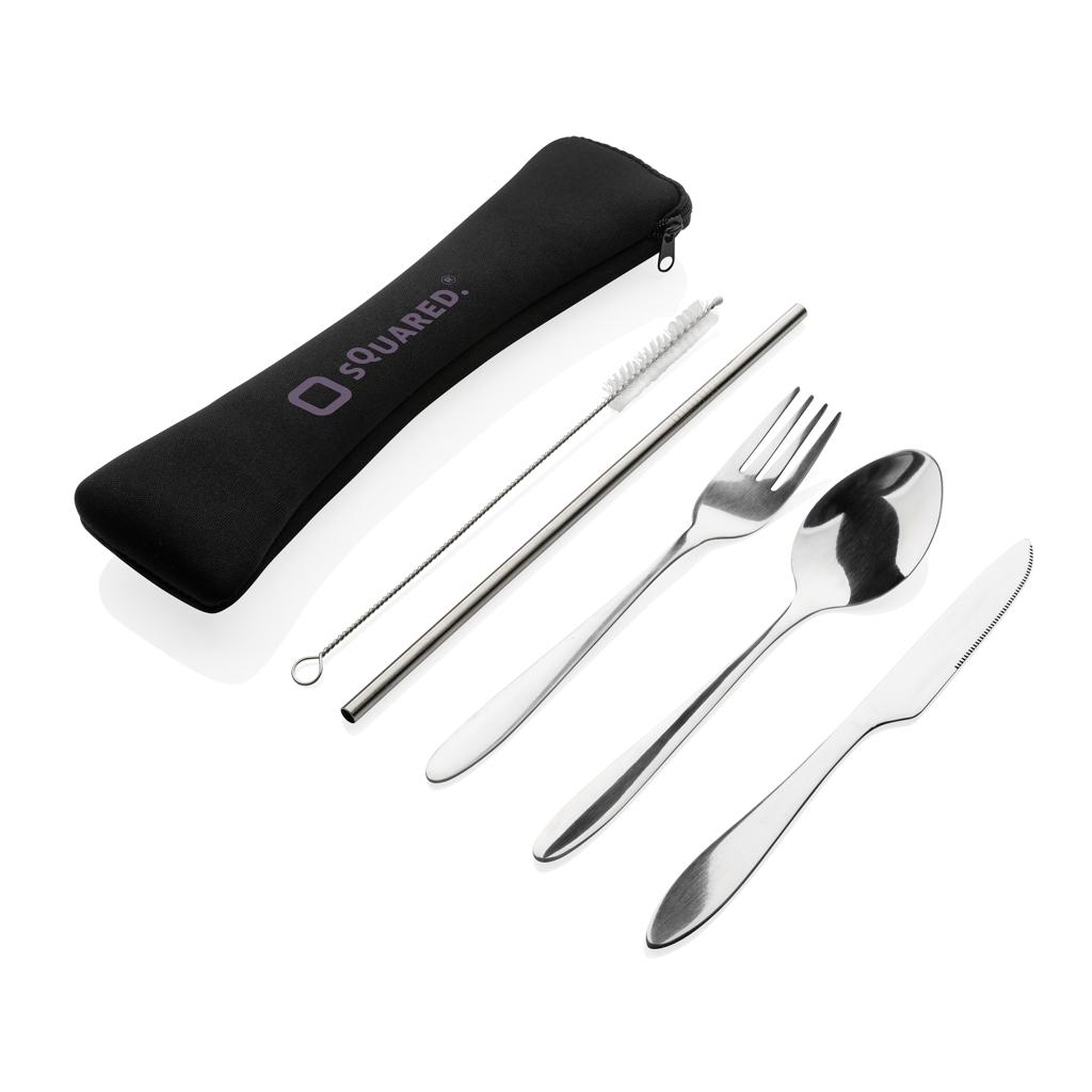 Set de 4 tacâmuri reutilizabile din oțel inoxidabil silver