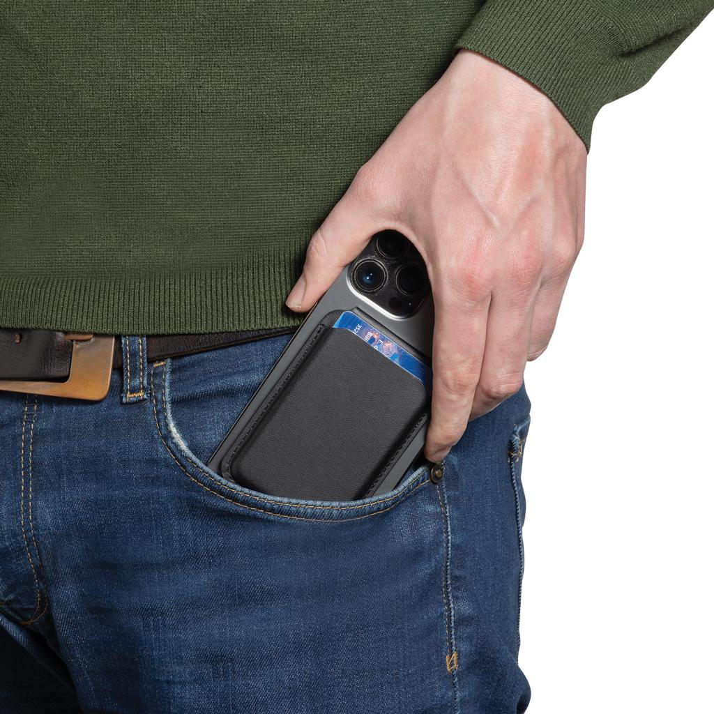 Portofel magnetic pentru telefon din PU reciclat RCS, cu suport Magstand black