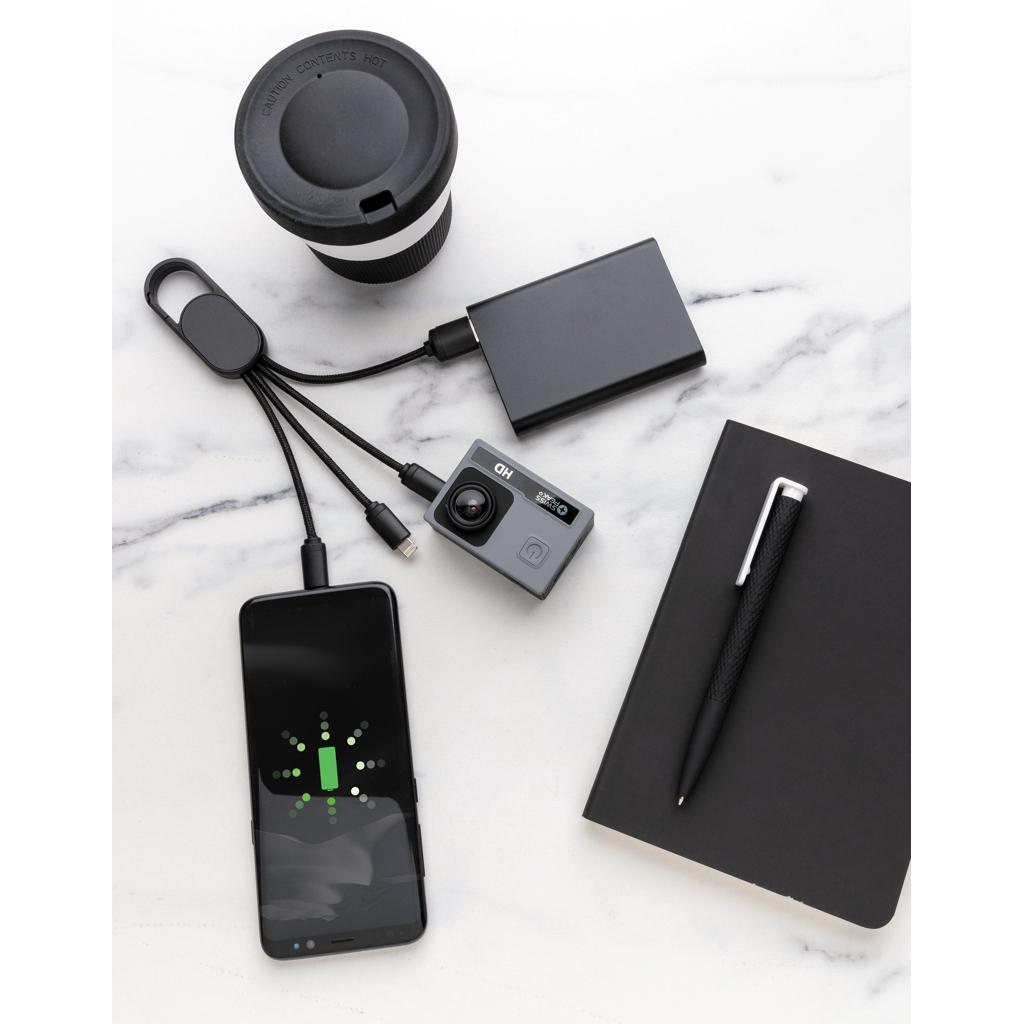 Cablu 4 în 1 cu clip de carabină black