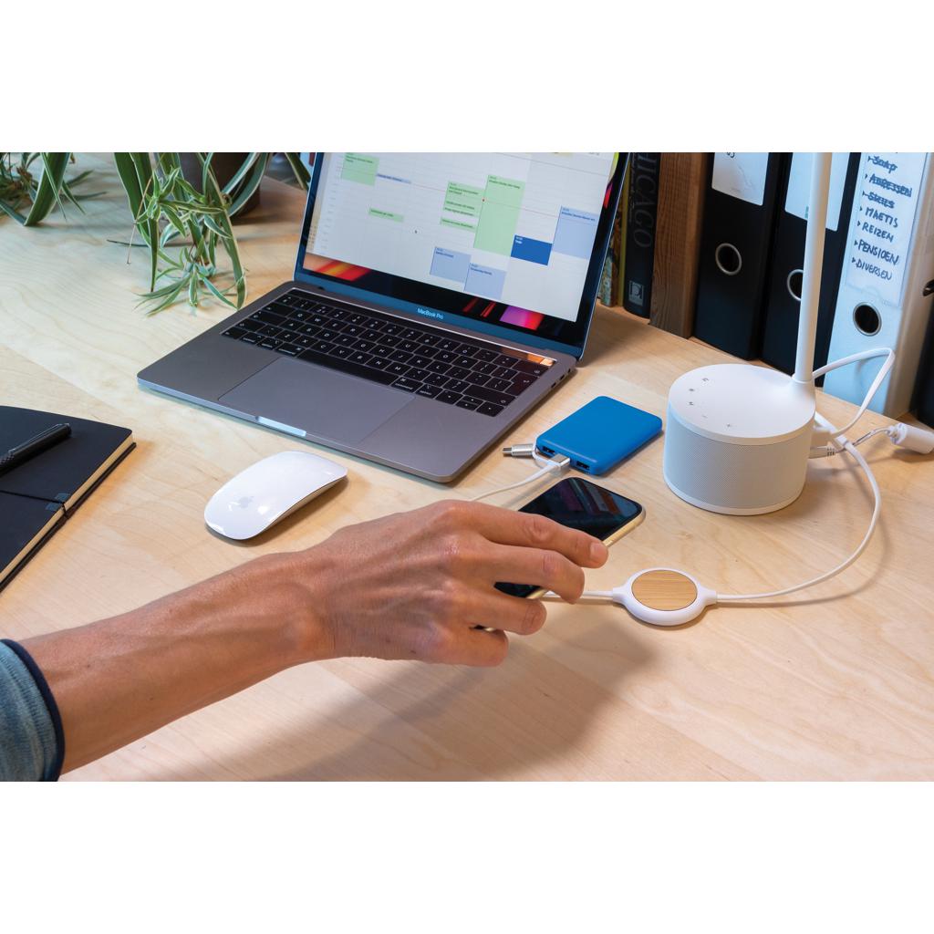 Cablu 3 în 1 cu încărcător wireless de bambus de 5W transparent