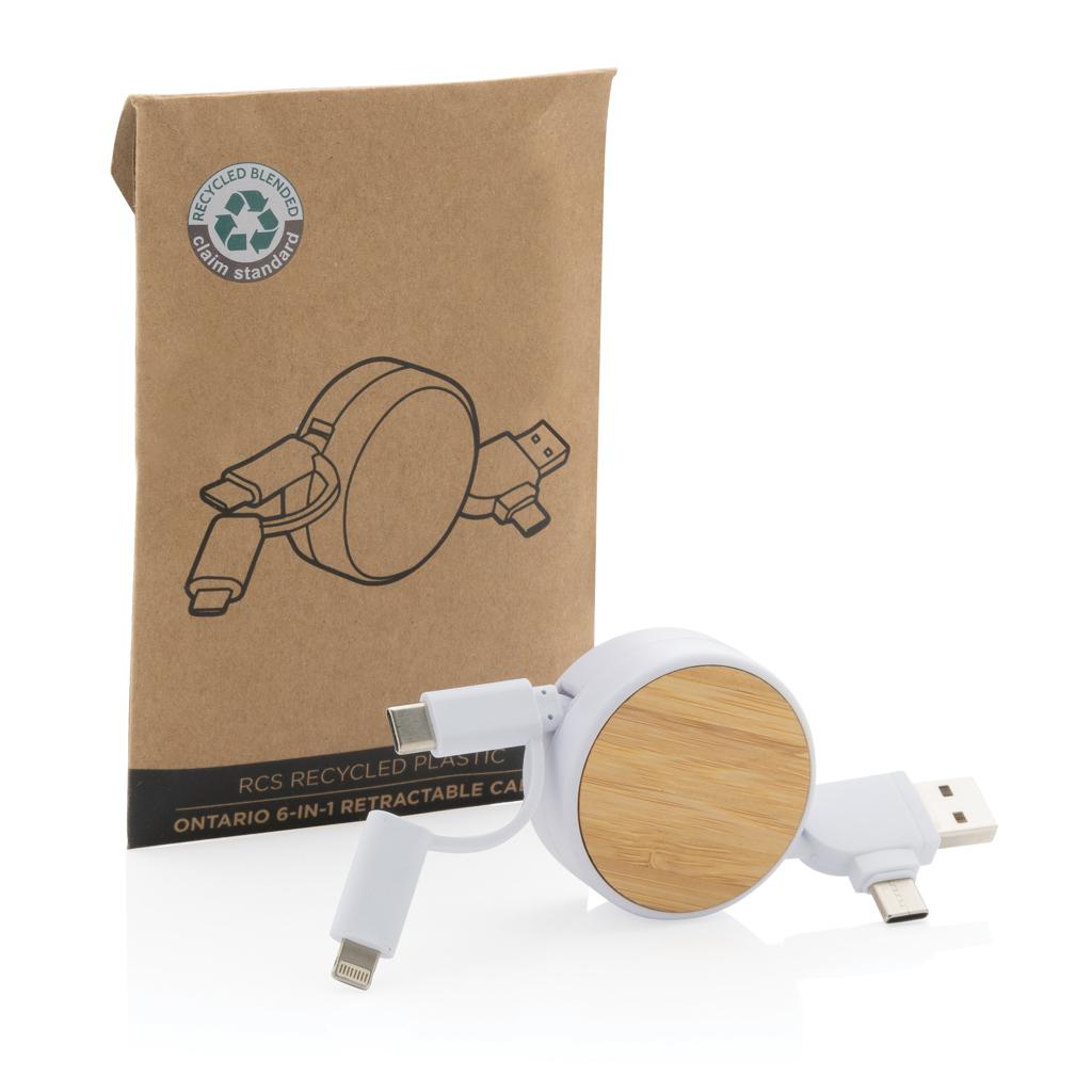 Cablu retractabil 6 în 1 din plastic reciclat RCS Ontario transparent