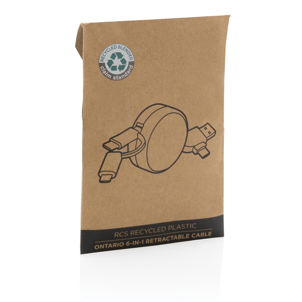 Cablu retractabil 6 în 1 din plastic reciclat RCS Ontario transparent