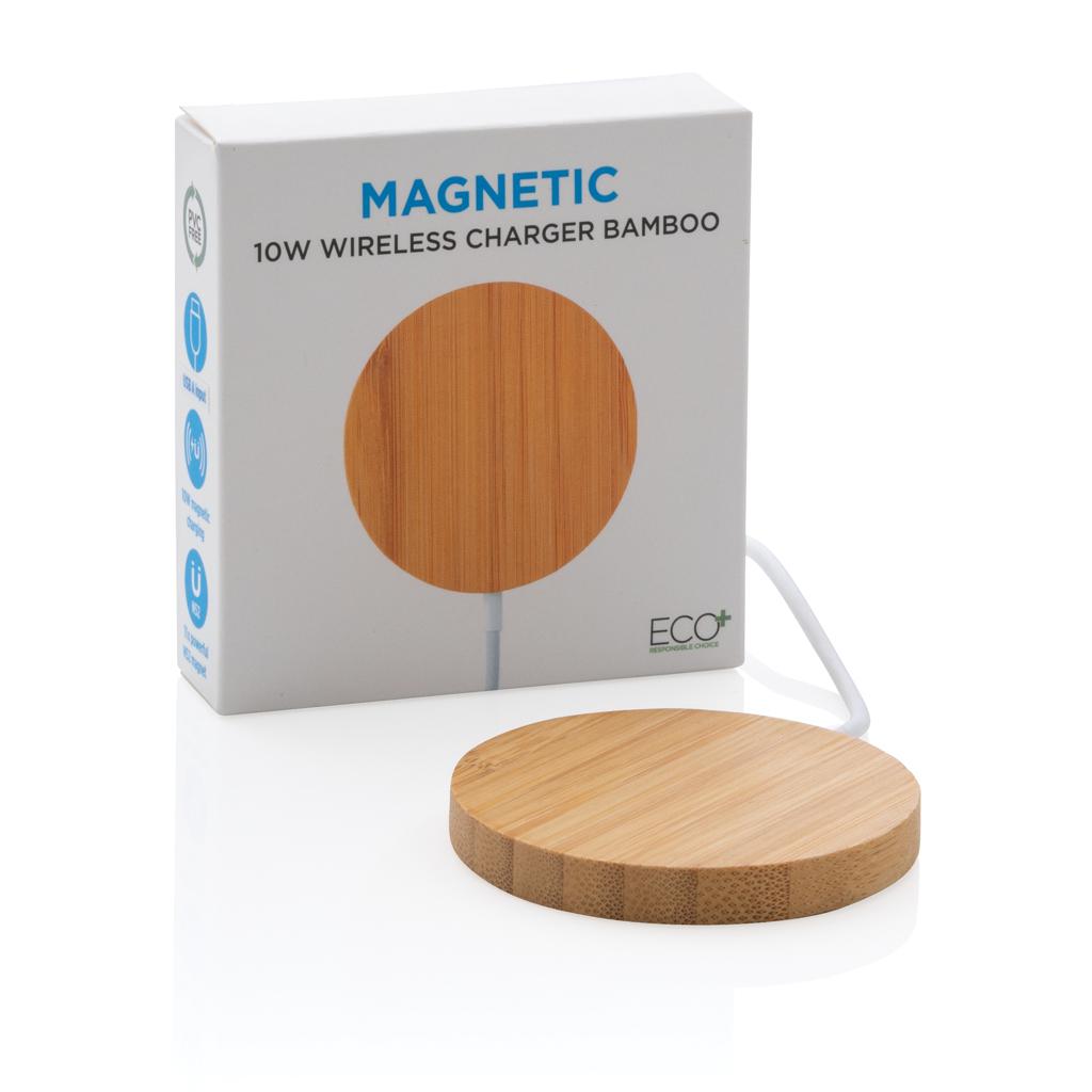 Încărcător wireless magnetic de bambus de 10W brown