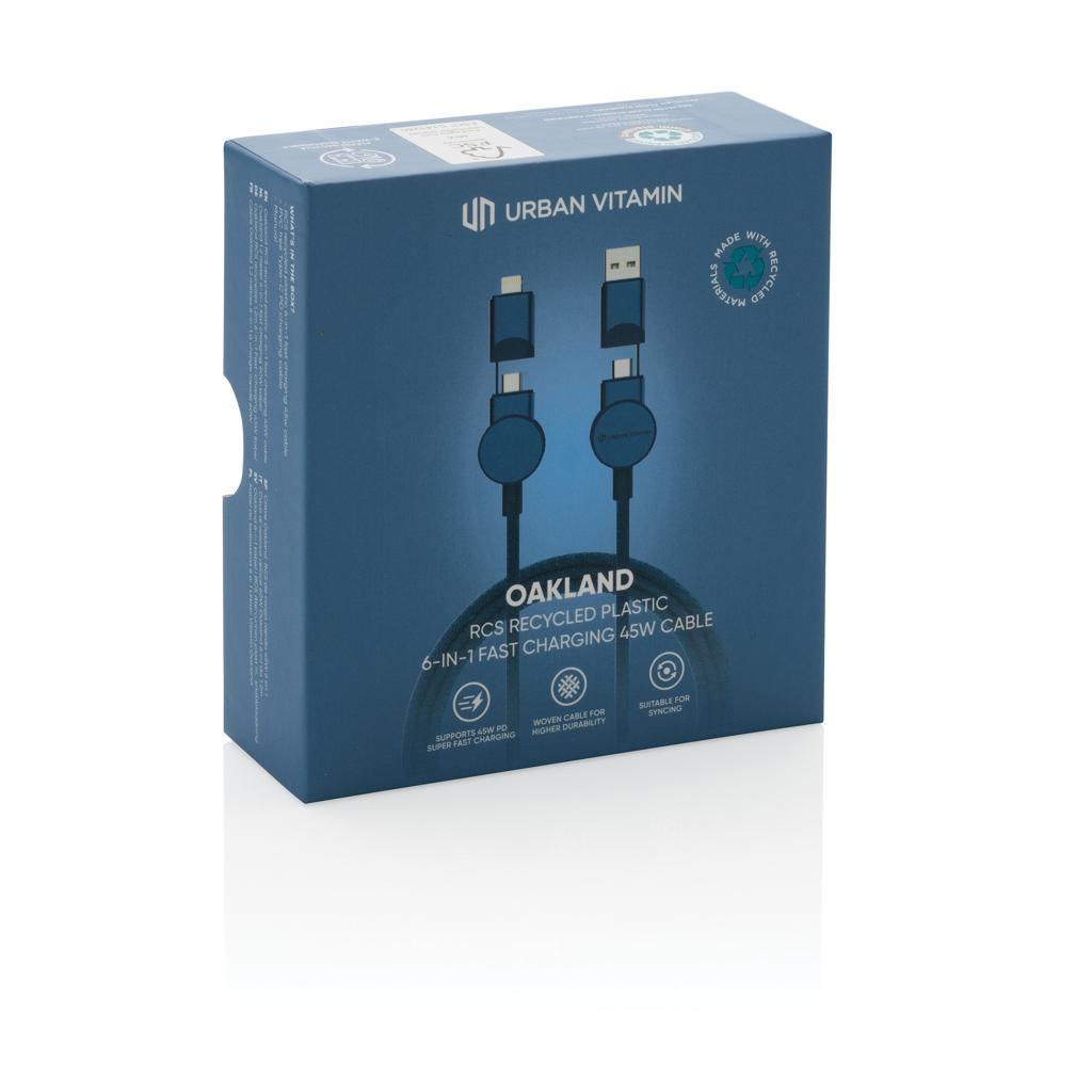 Cablu de încărcare rapidă 6 în 1 din plastic reciclat RCS, de 45W Oakland blue