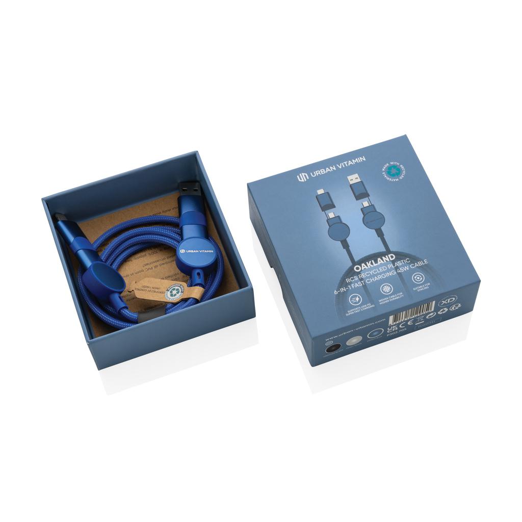 Cablu de încărcare rapidă 6 în 1 din plastic reciclat RCS, de 45W Oakland blue