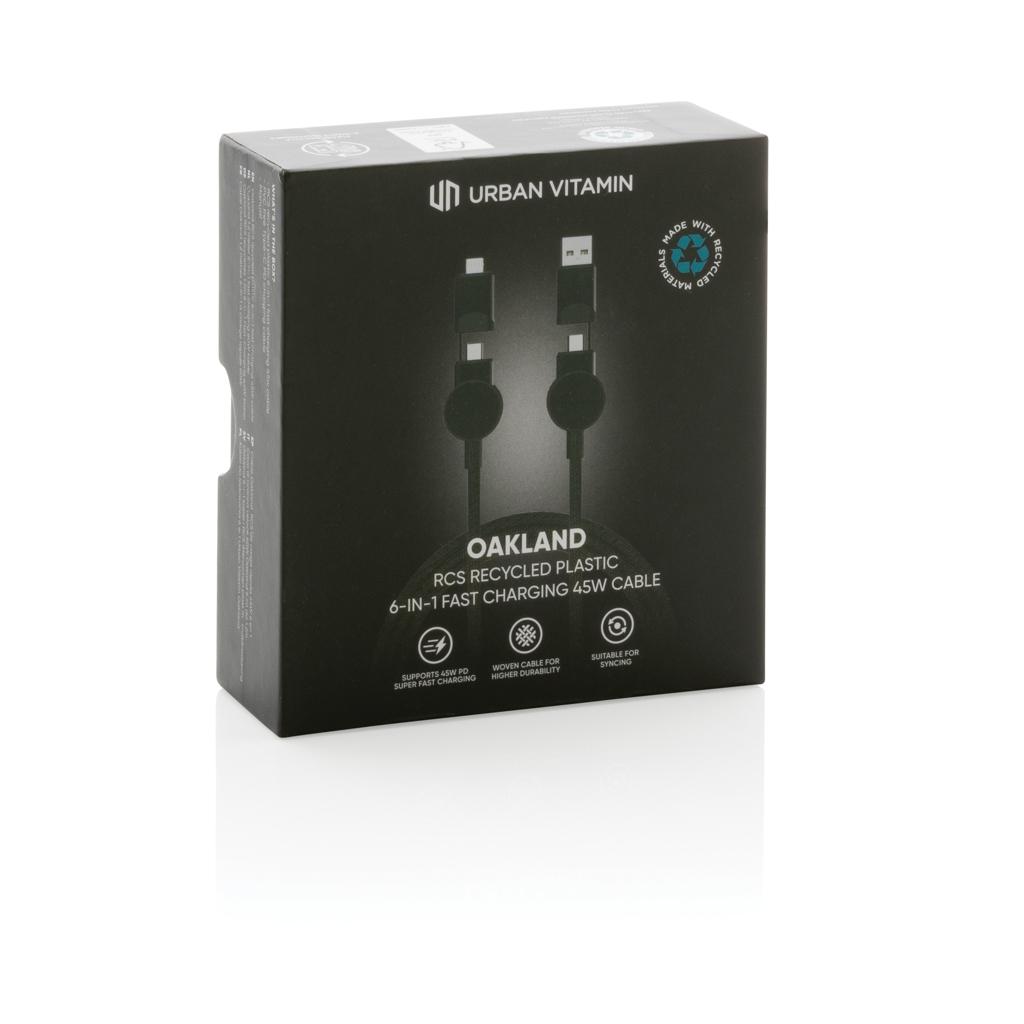 Cablu de încărcare rapidă 6 în 1 din plastic reciclat RCS, de 45W Oakland black