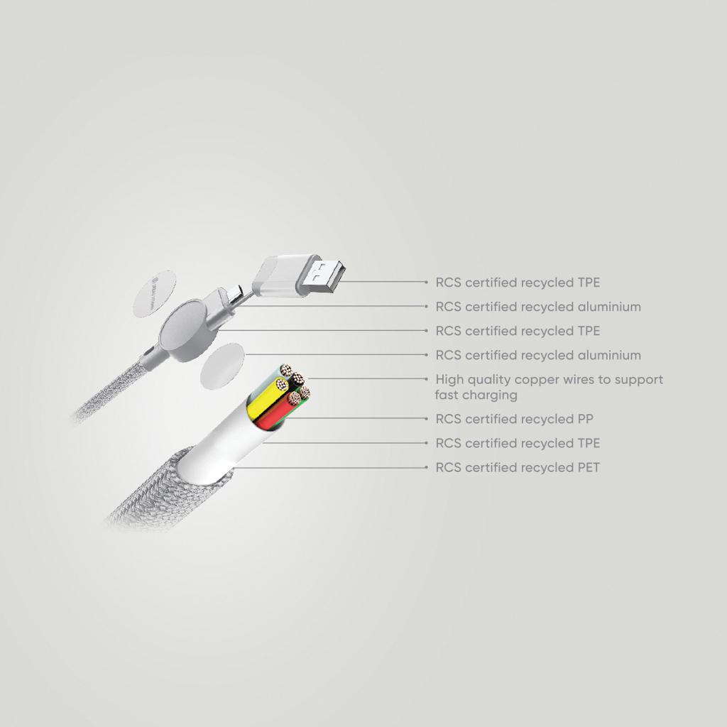 Cablu de încărcare rapidă 6 în 1 din plastic reciclat RCS, de 45W Oakland transparent