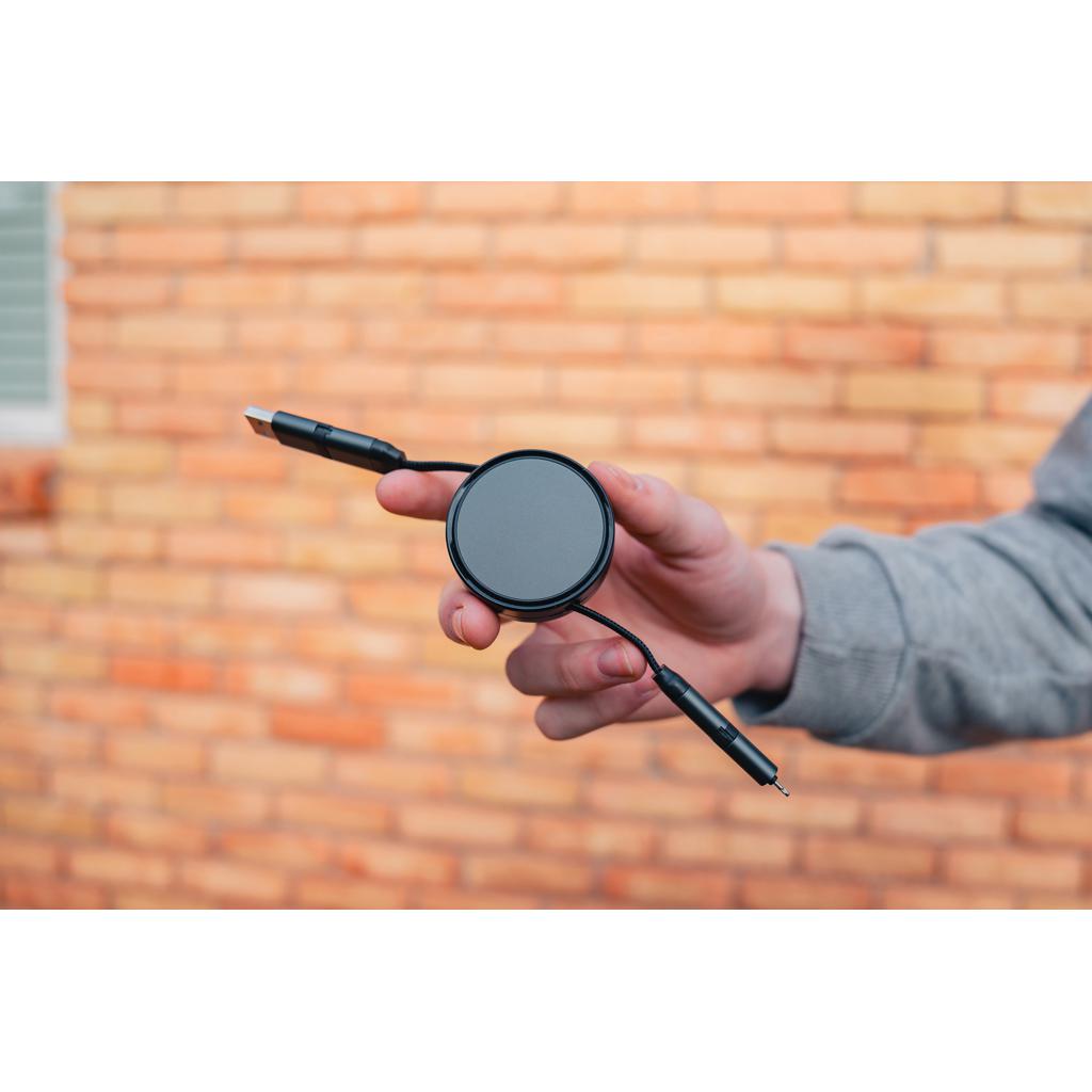 Cablu retractabil 6 în 1 din aluminiu reciclat RCS Terra grey