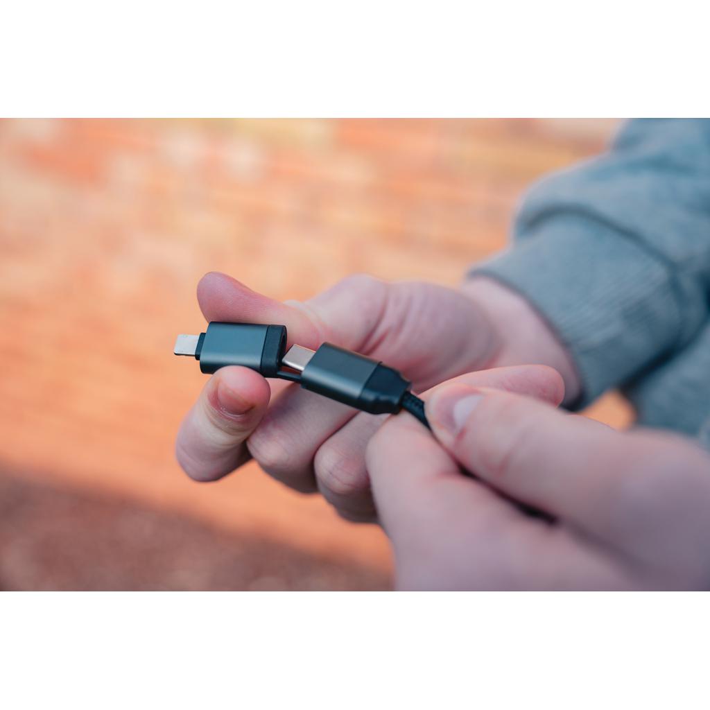 Cablu retractabil 6 în 1 din aluminiu reciclat RCS Terra grey