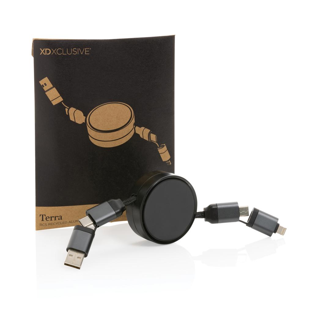 Cablu retractabil 6 în 1 din aluminiu reciclat RCS Terra grey