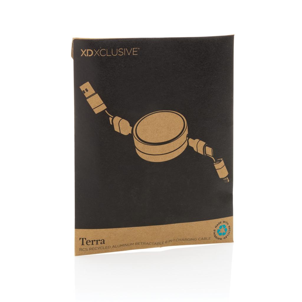 Cablu retractabil 6 în 1 din aluminiu reciclat RCS Terra grey