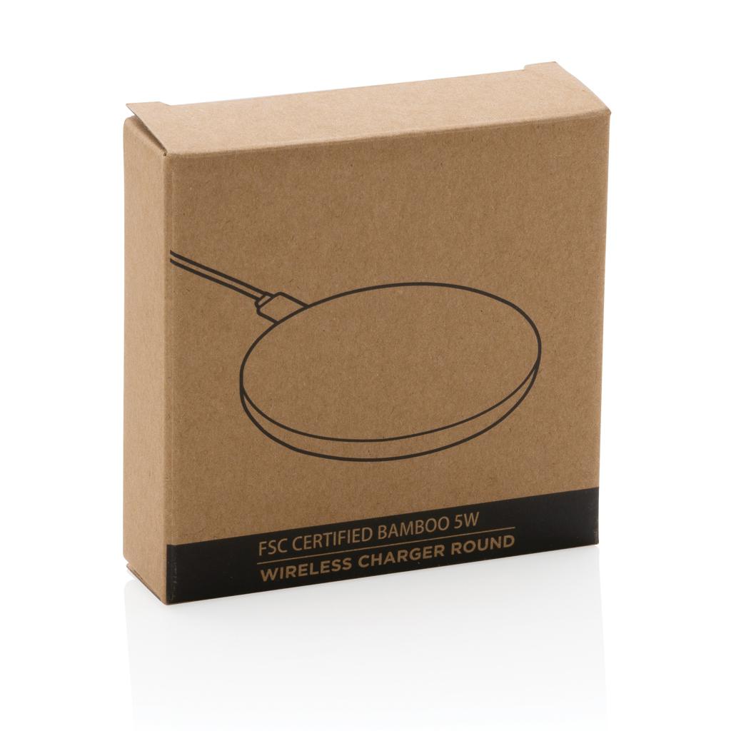 Încărcător wireless rotund de 5W din bambus brown
