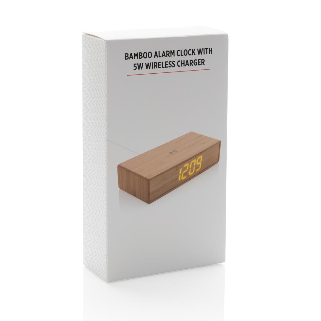 Ceas de masă din bambus cu încărcător wireless de 5W brown