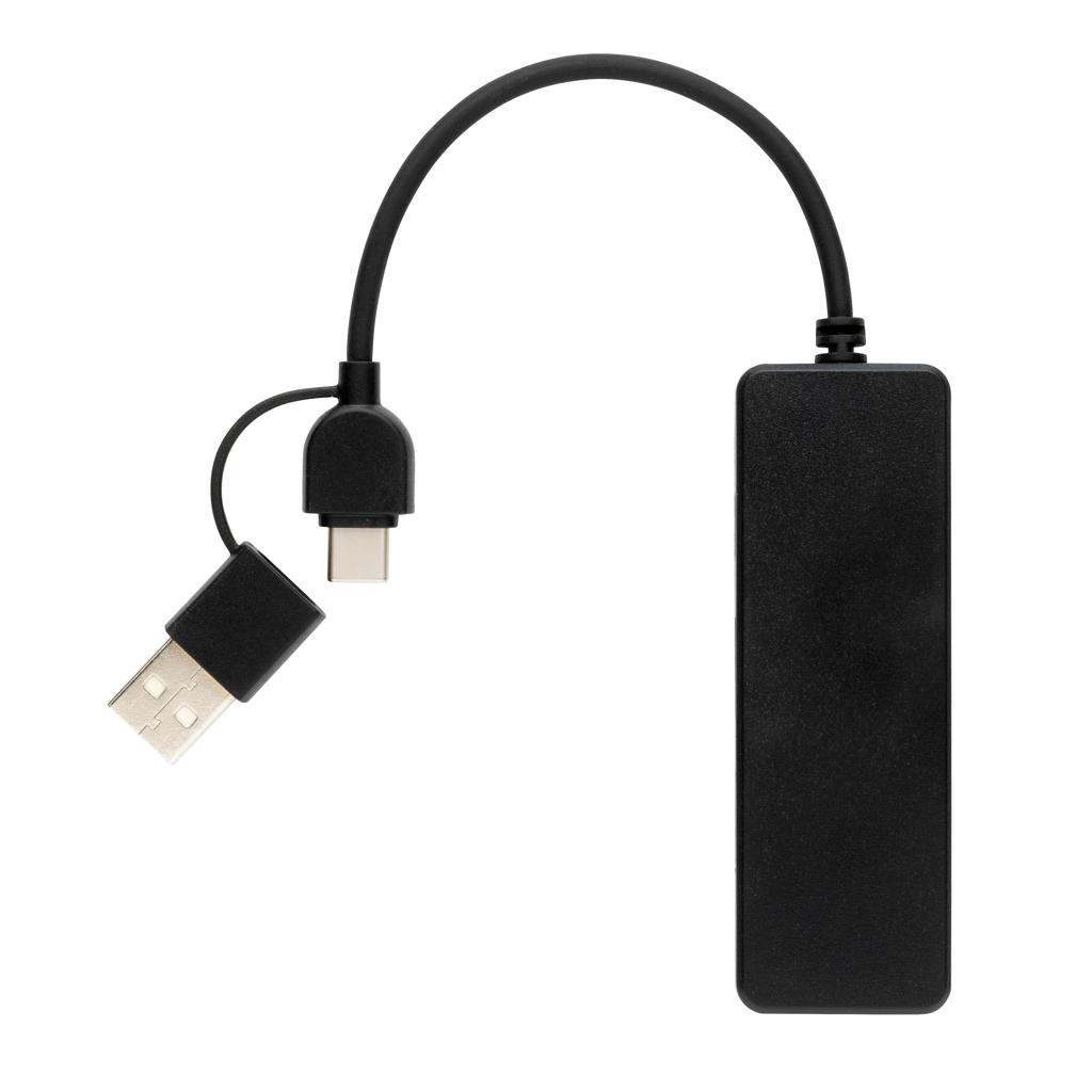 Hub USB din plastic reciclat RCS cu intrare dublă black
