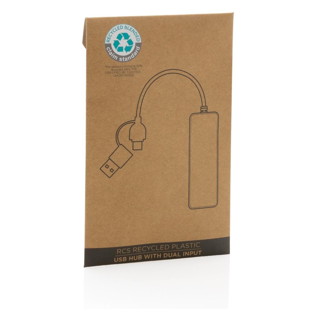 Hub USB din plastic reciclat RCS cu intrare dublă black