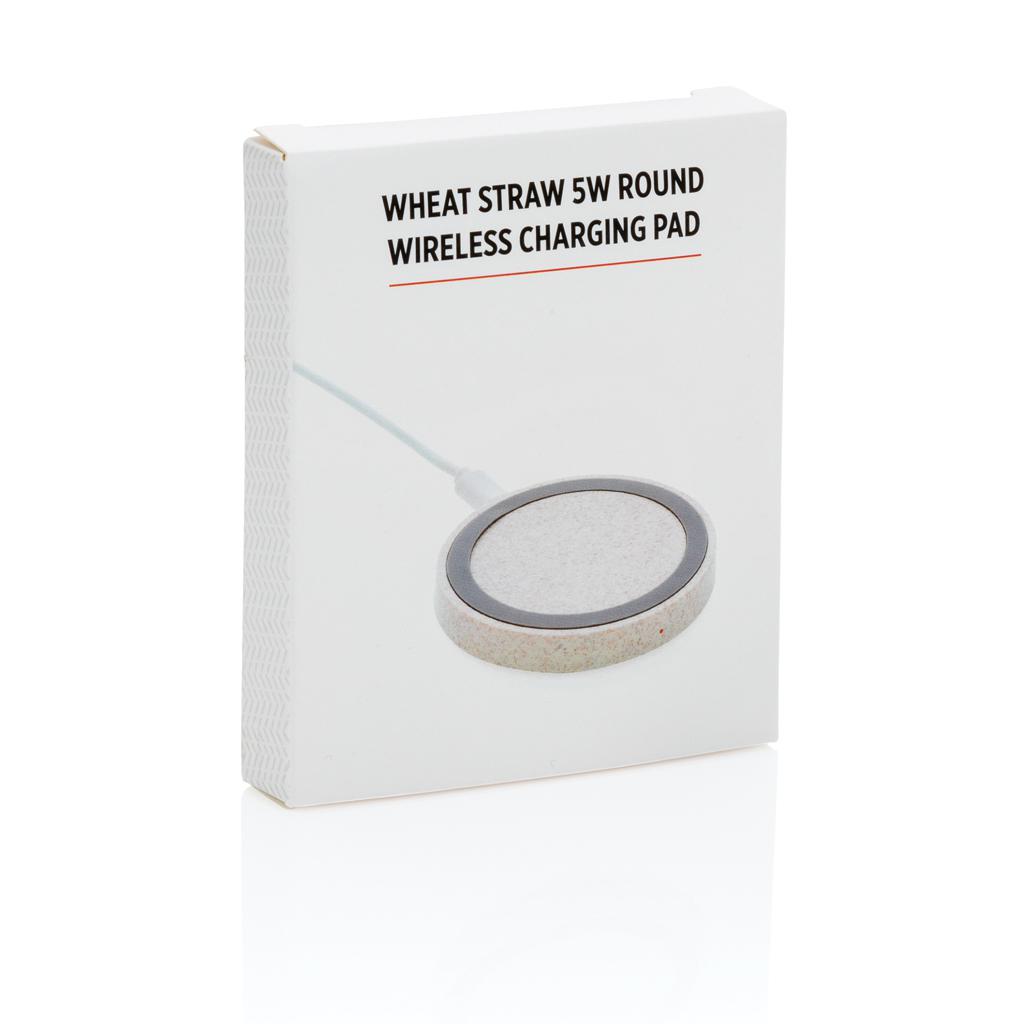 Placă de încărcare wireless rotundă 5W din paie de grâu khaki